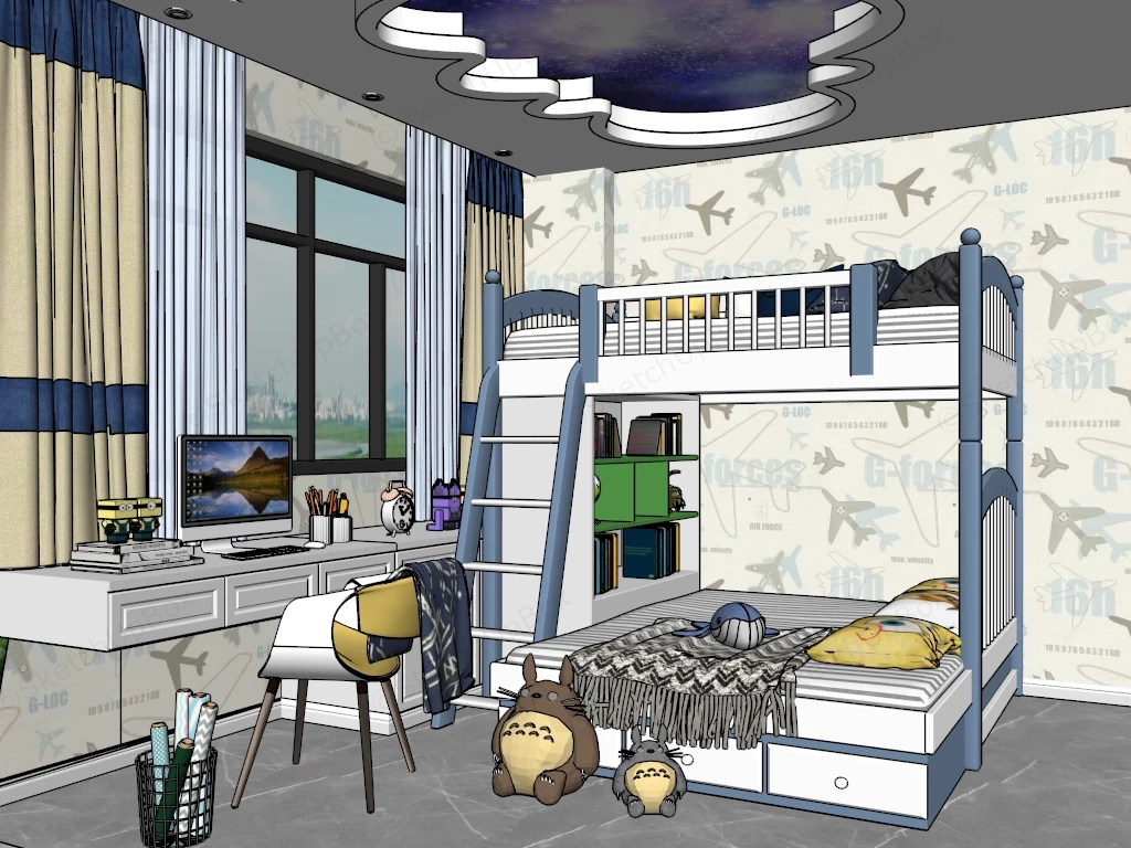 Boys Room With Bunk Beds sketchup model preview - SketchupBox