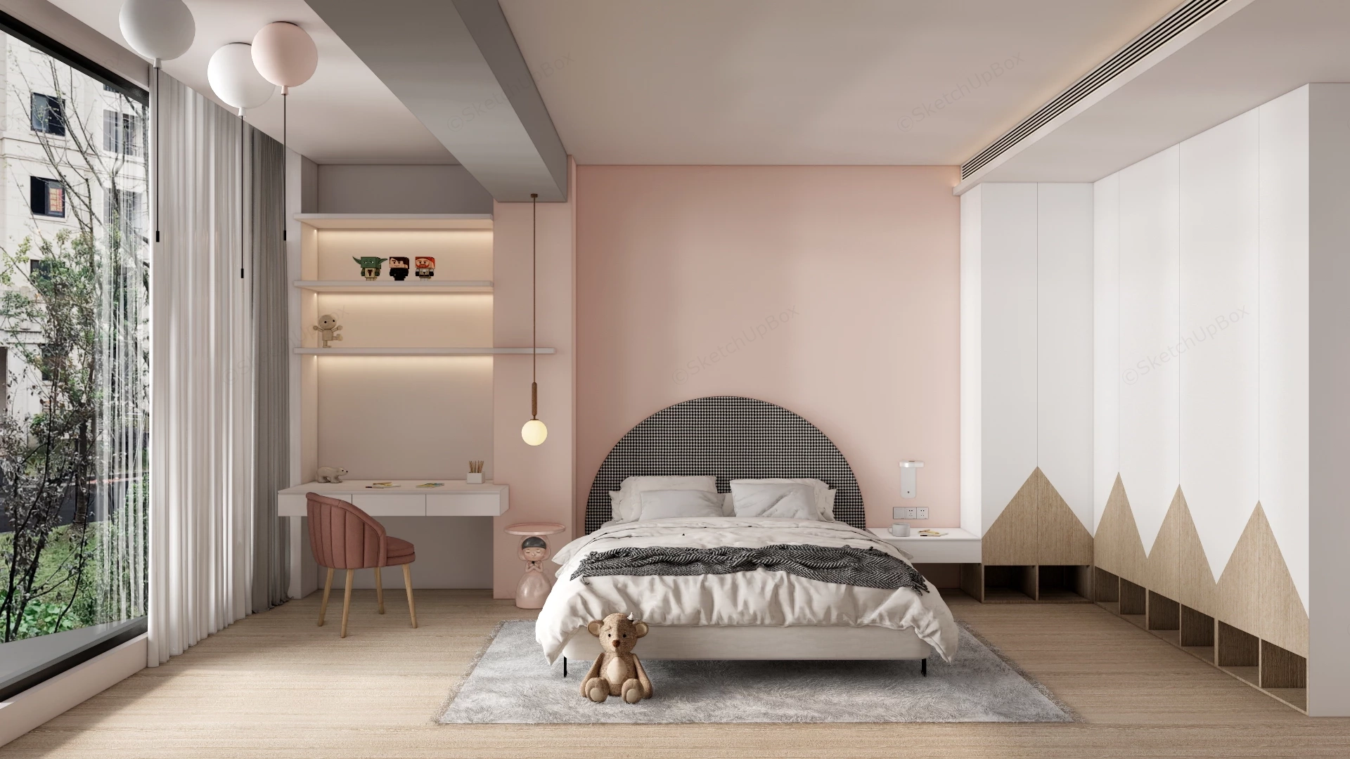 Minimalist Teen Girl Bedroom sketchup model preview - SketchupBox