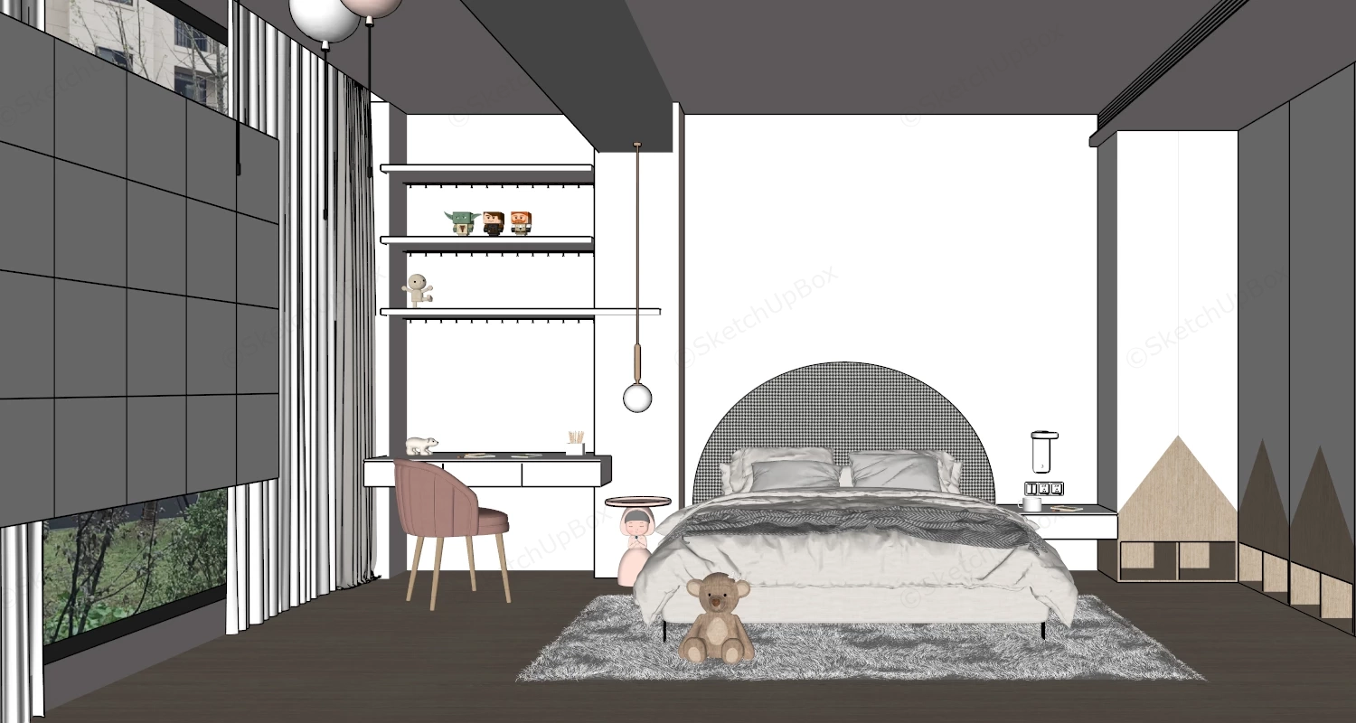 Minimalist Teen Girl Bedroom sketchup model preview - SketchupBox