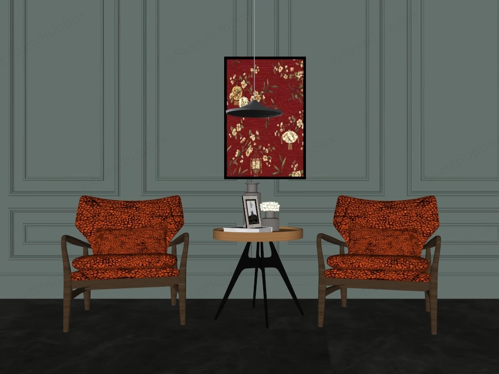 Brown Leather Accent Chair Set sketchup model preview - SketchupBox