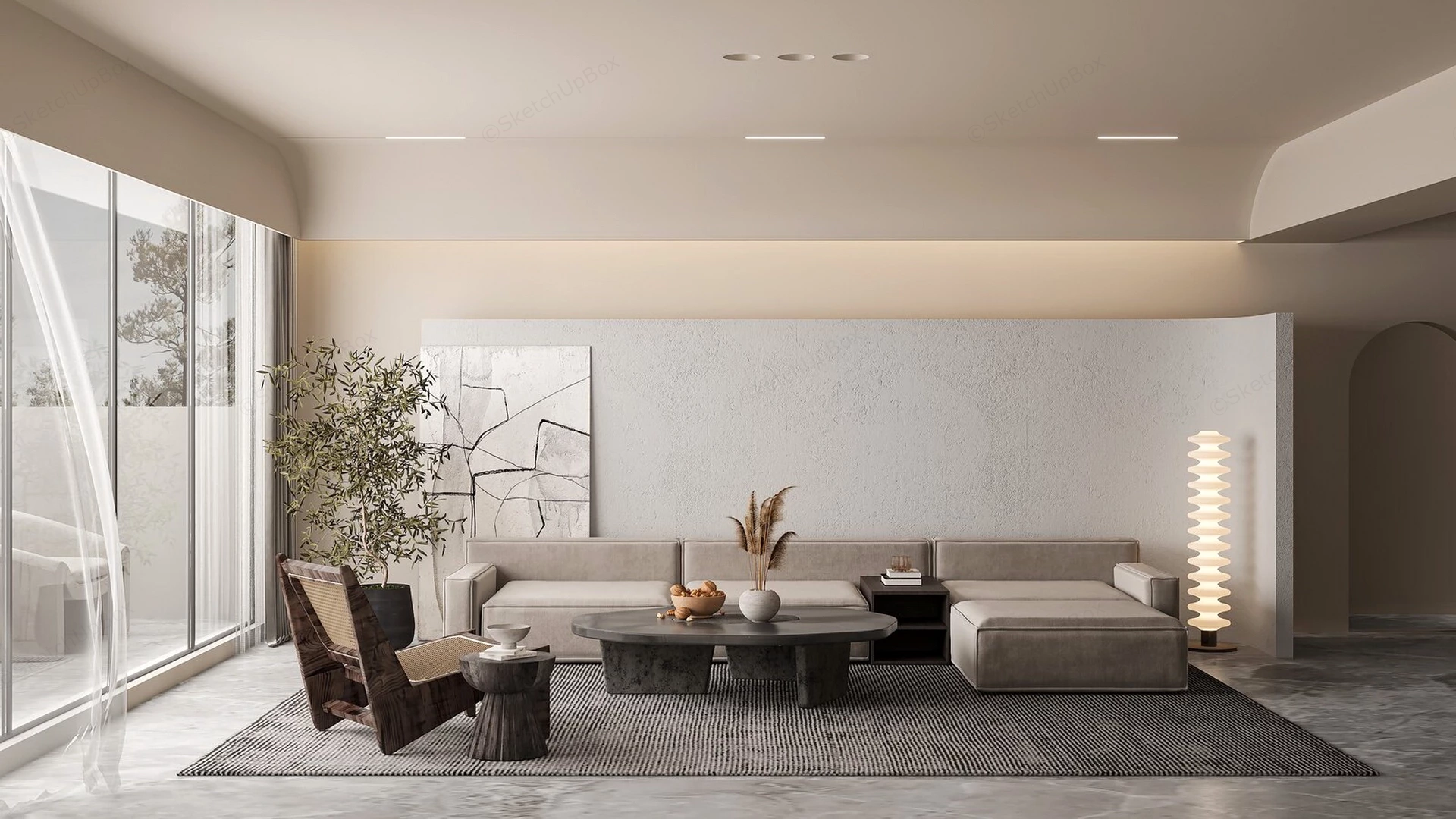 Wabi Sabi Modern Living Room sketchup model preview - SketchupBox