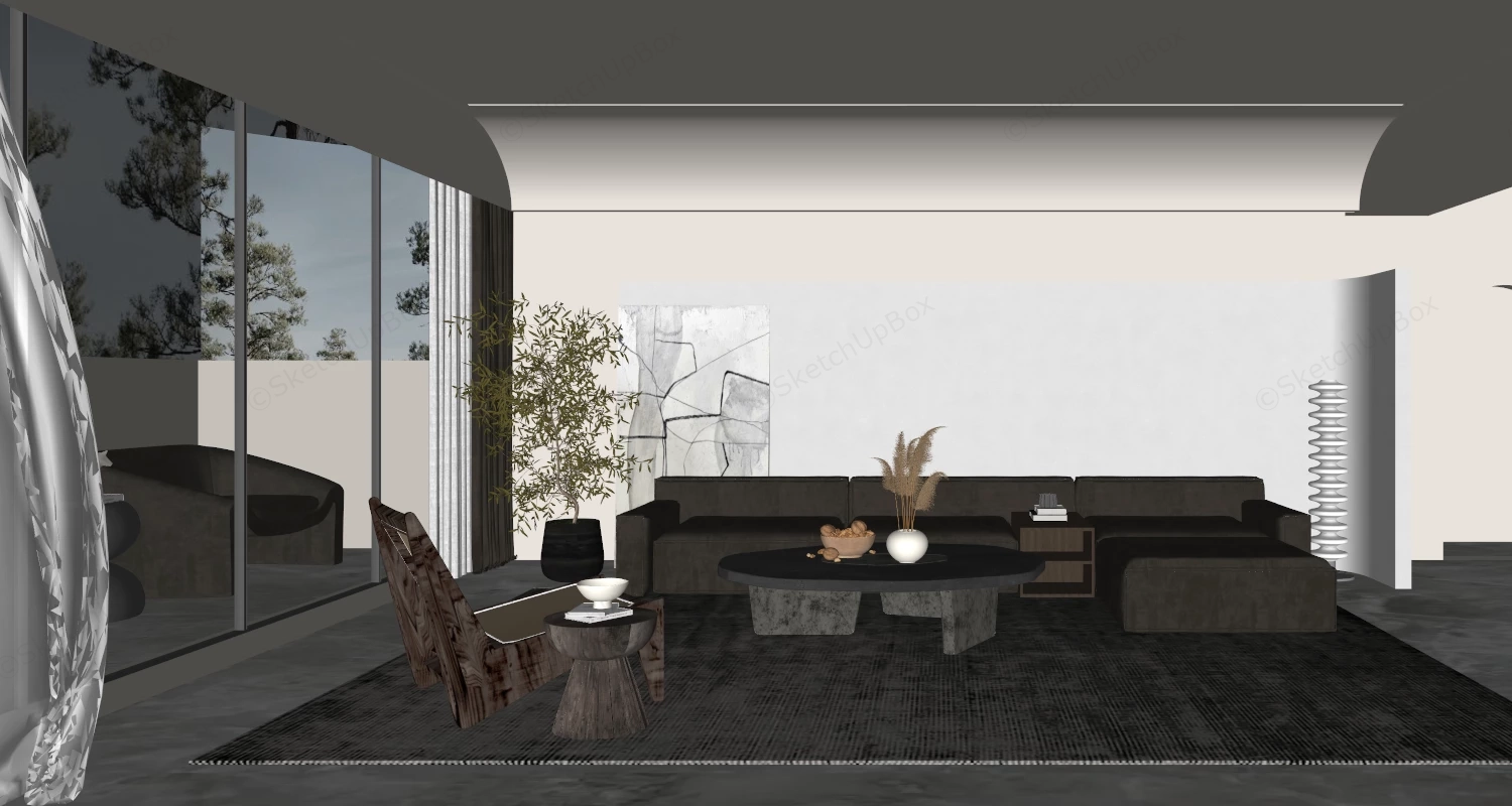 Wabi Sabi Modern Living Room sketchup model preview - SketchupBox