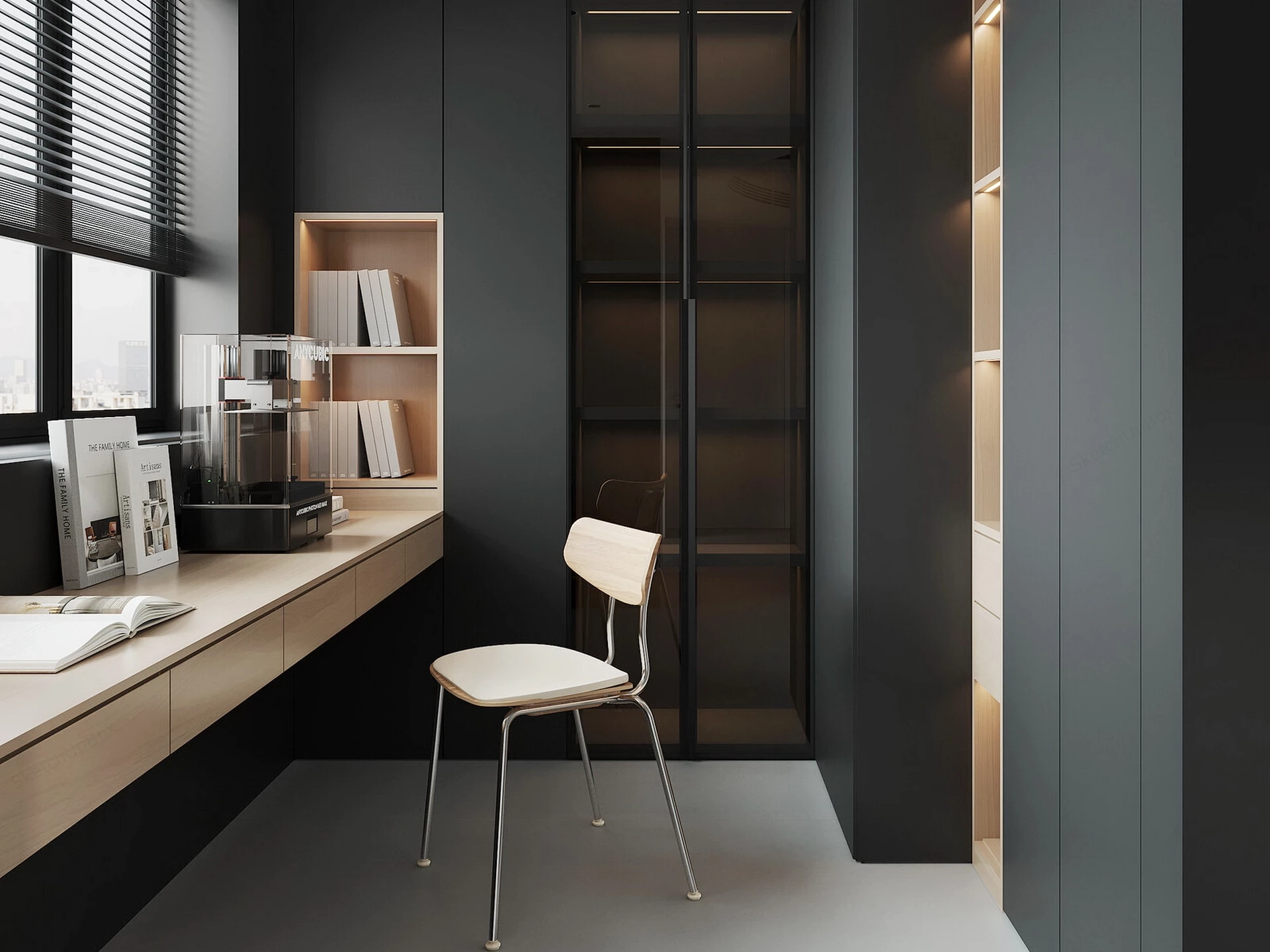 Modern Black Home Office Design sketchup model preview - SketchupBox