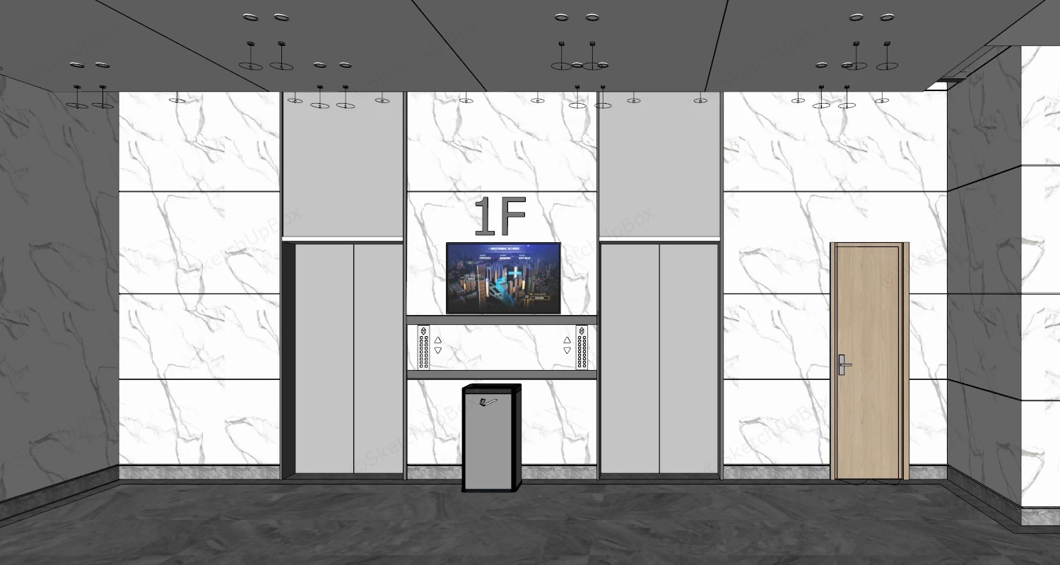 Office Elevator Lobby sketchup model preview - SketchupBox