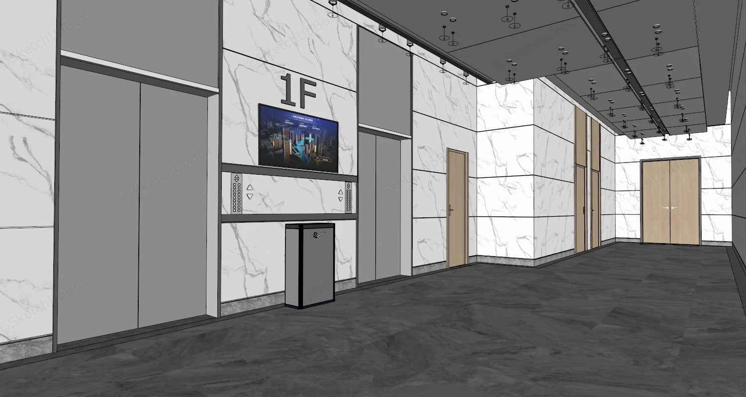 Office Elevator Lobby sketchup model preview - SketchupBox