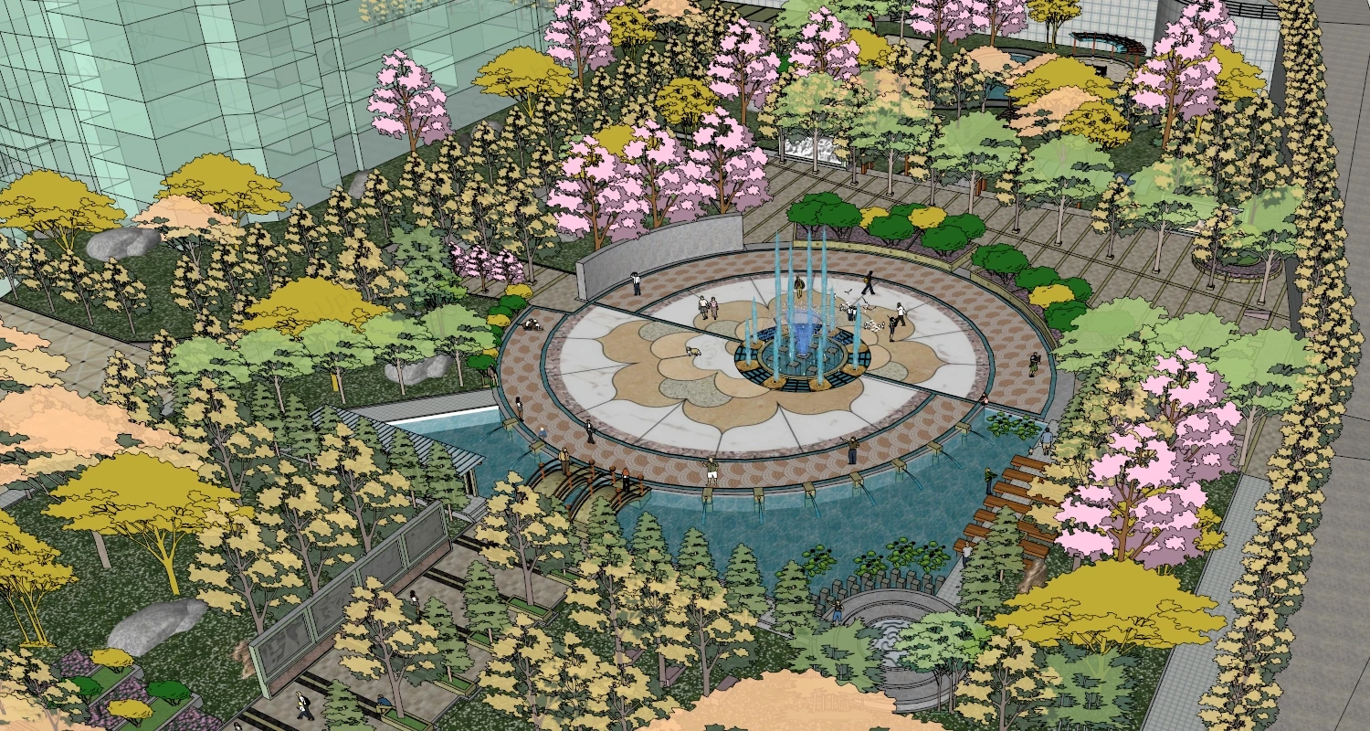 Urban Park Landscape Design Plan sketchup model preview - SketchupBox