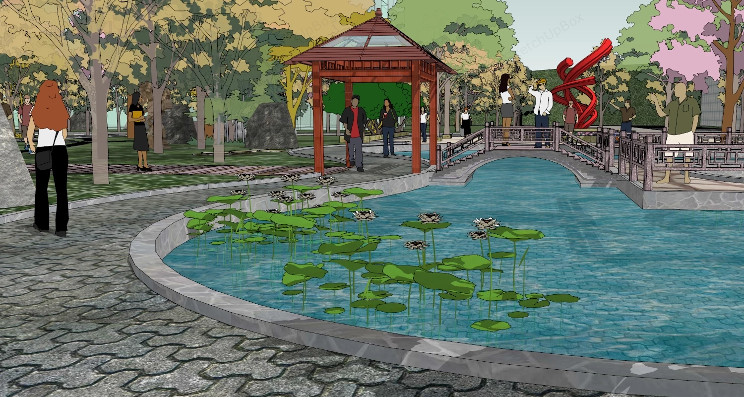 Urban Park Landscape Design Plan sketchup model preview - SketchupBox