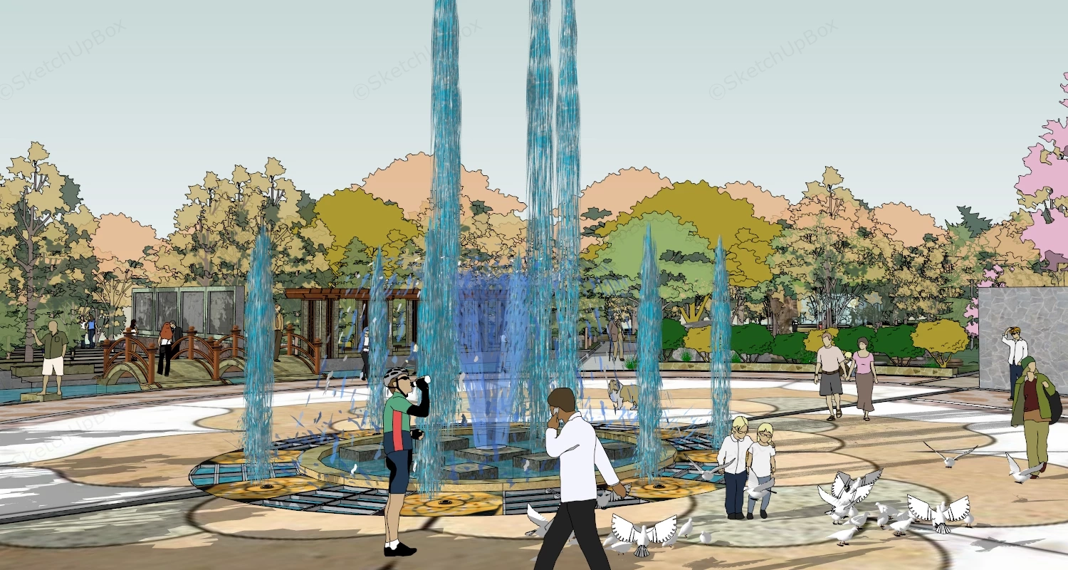 Urban Park Landscape Design Plan sketchup model preview - SketchupBox