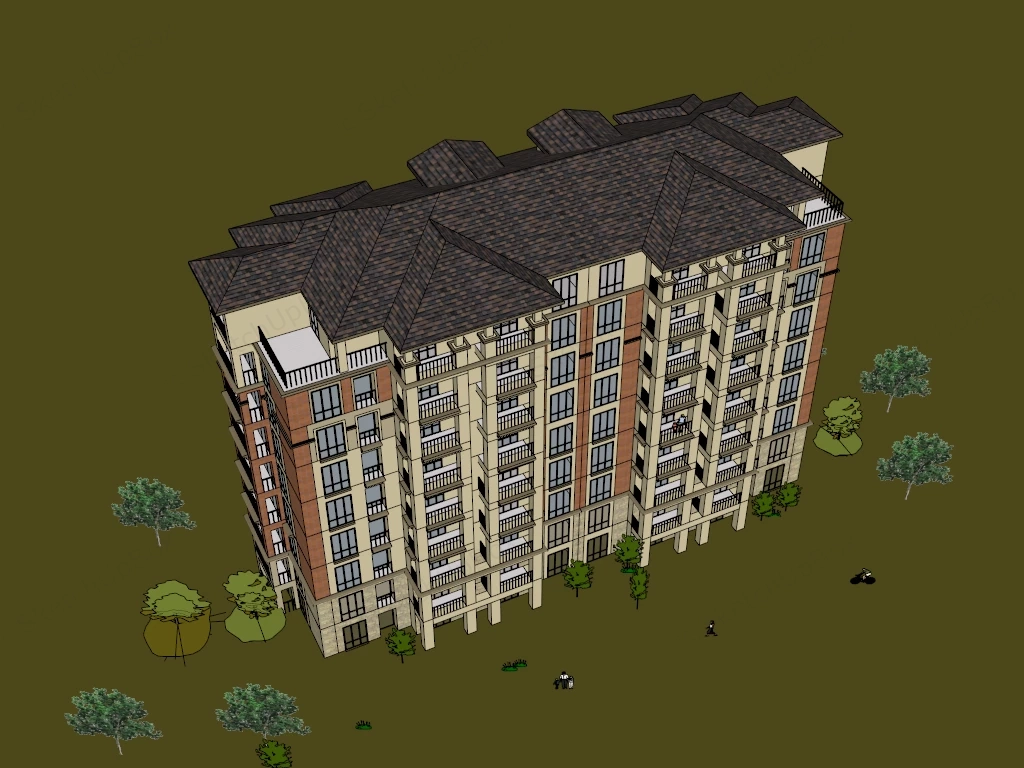 Apartment Building Exterior sketchup model preview - SketchupBox
