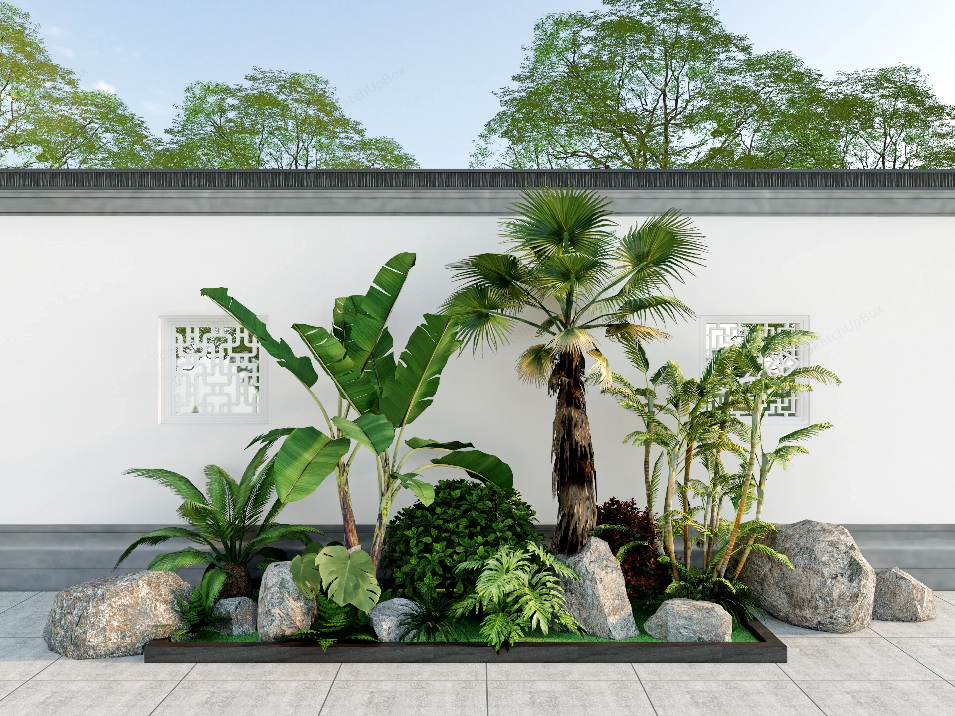 Tropical Asian Garden Landscape Design sketchup model preview - SketchupBox