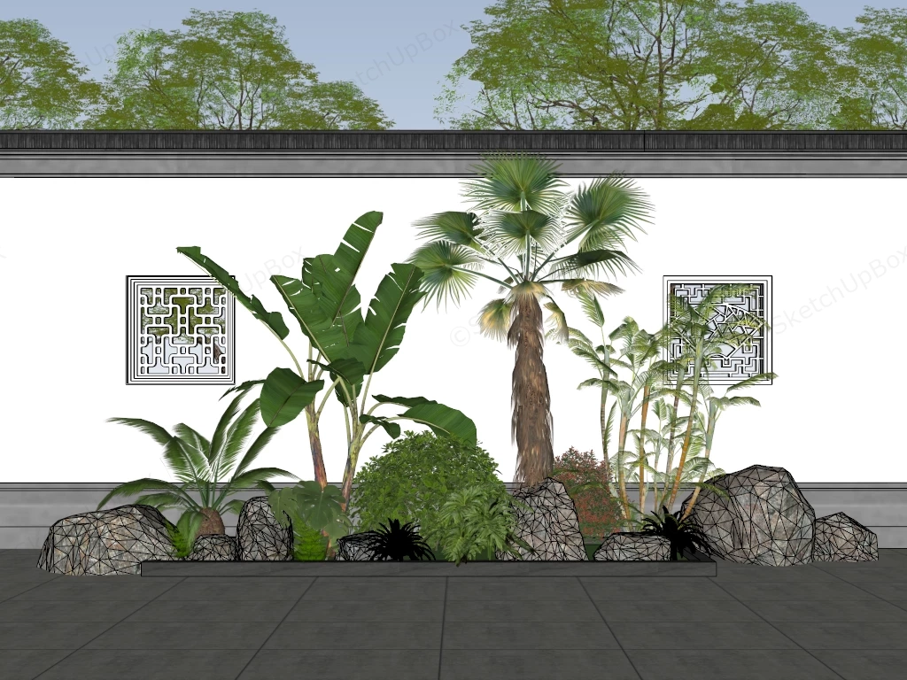 Tropical Asian Garden Landscape Design sketchup model preview - SketchupBox