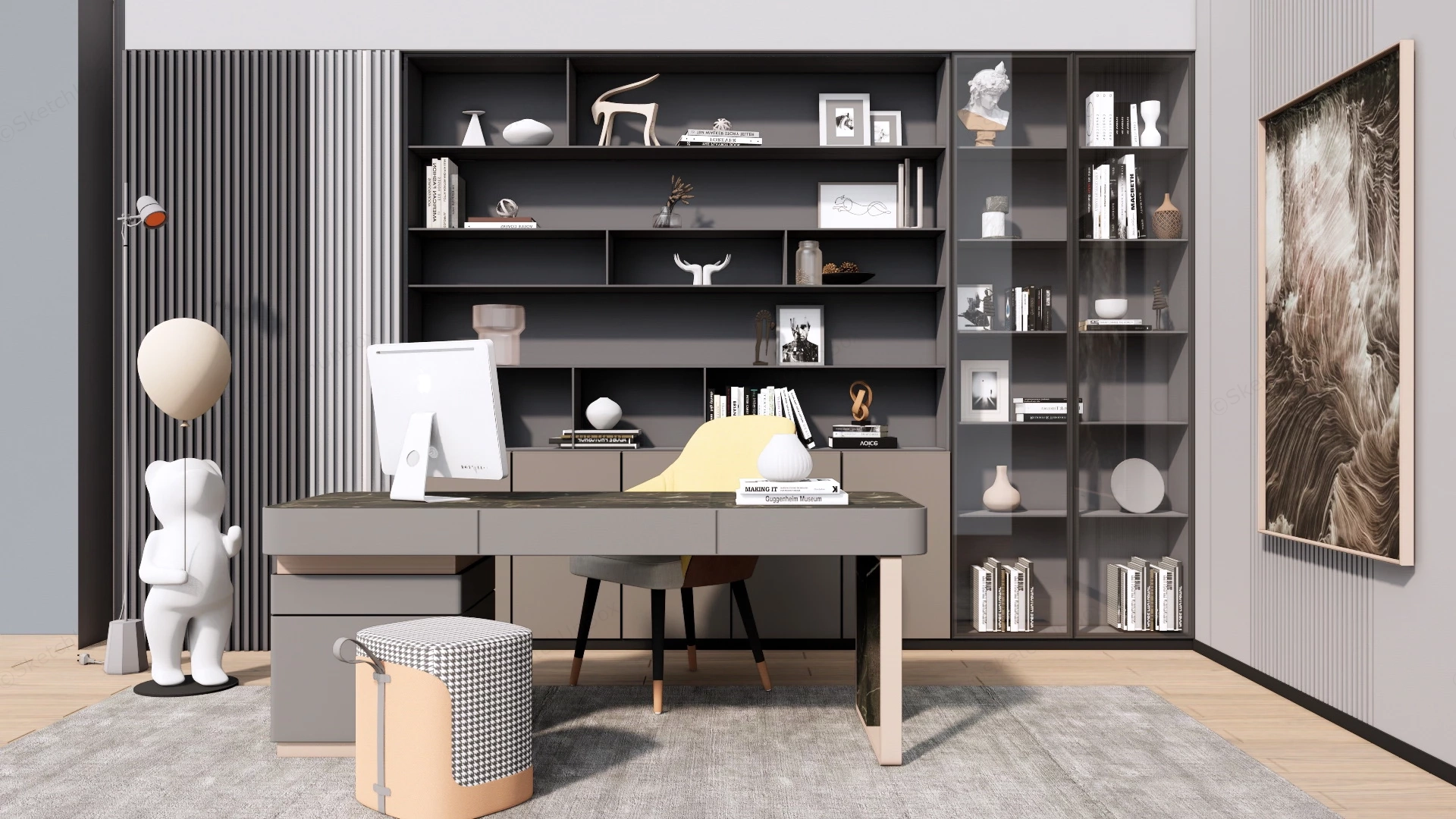 Modern Grey Home Office Idea sketchup model preview - SketchupBox