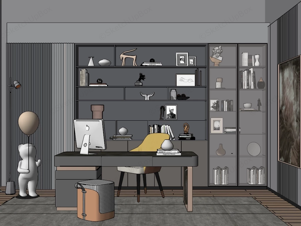 Modern Grey Home Office Idea sketchup model preview - SketchupBox