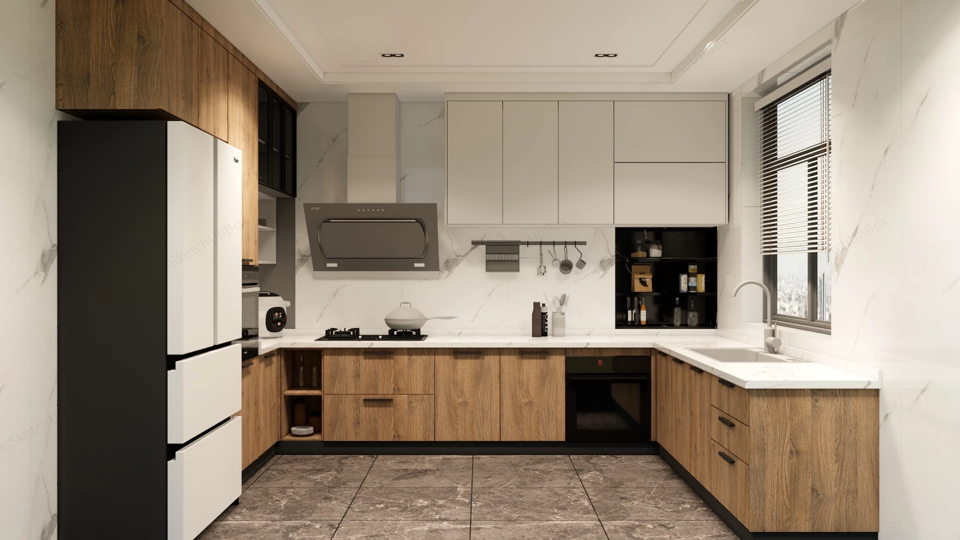 White And Wood Kitchen Design sketchup model preview - SketchupBox