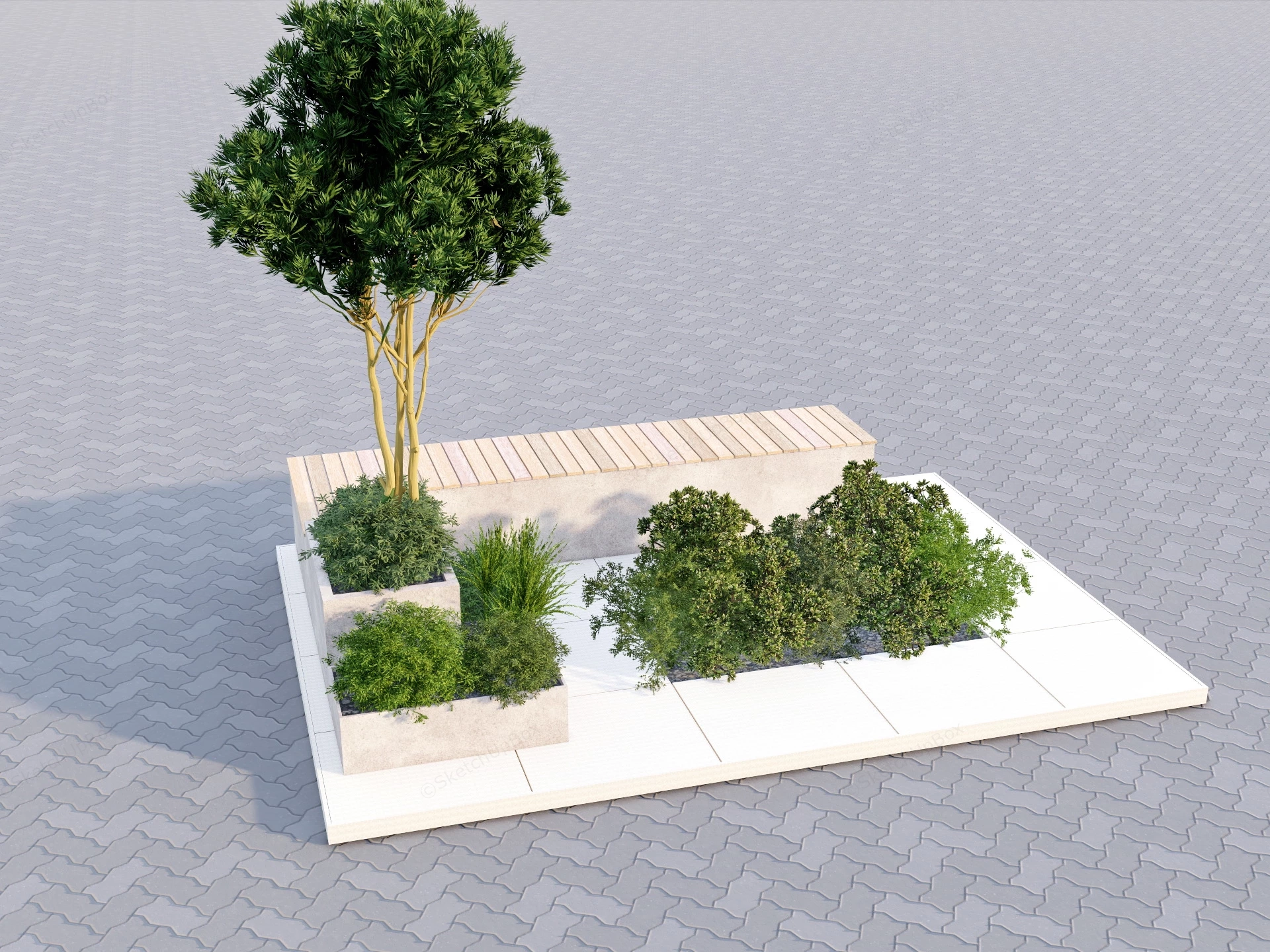 Urban Bench With Plant sketchup model preview - SketchupBox
