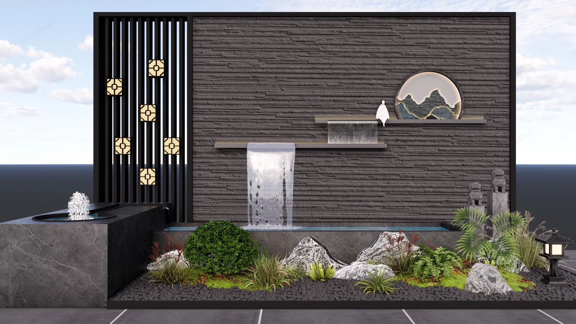 Garden Wall Water Features Idea sketchup model preview - SketchupBox