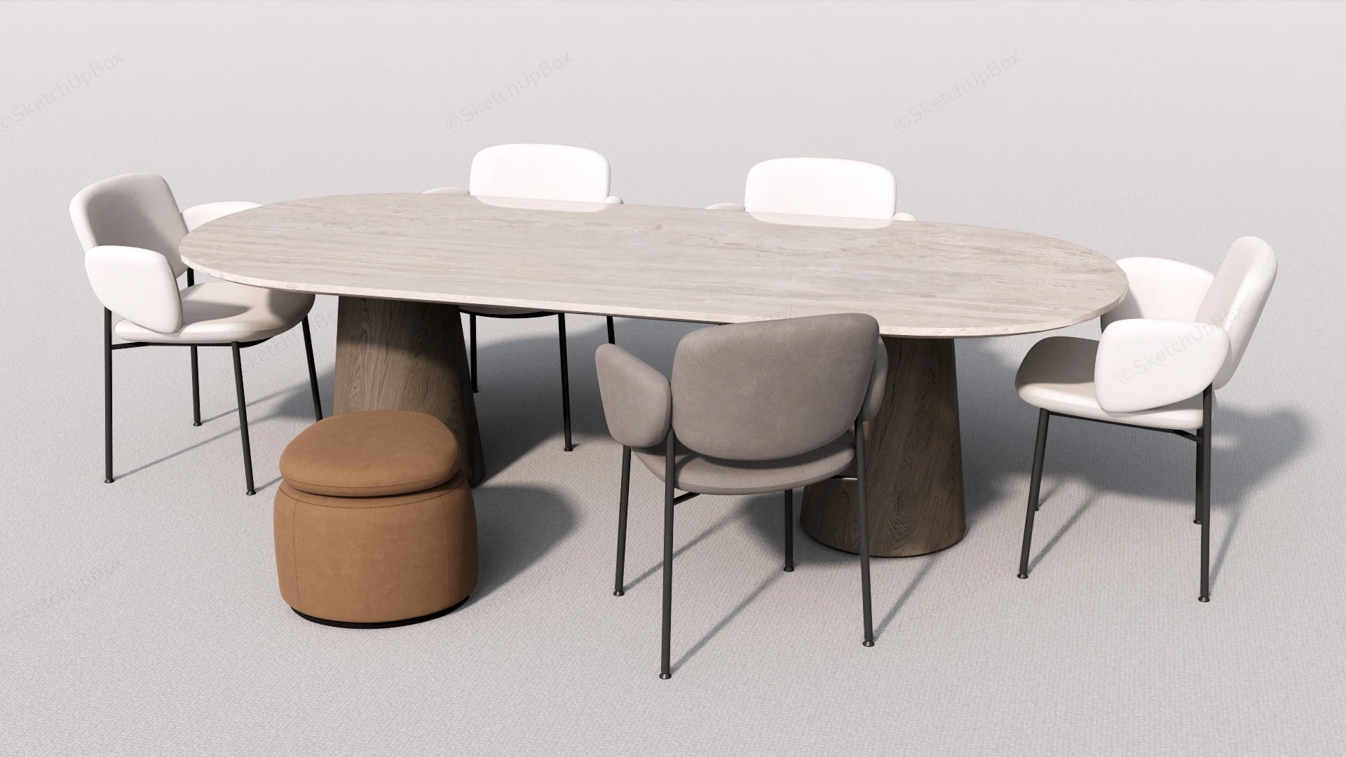 7 Piece Oval Dining Table Set sketchup model preview - SketchupBox
