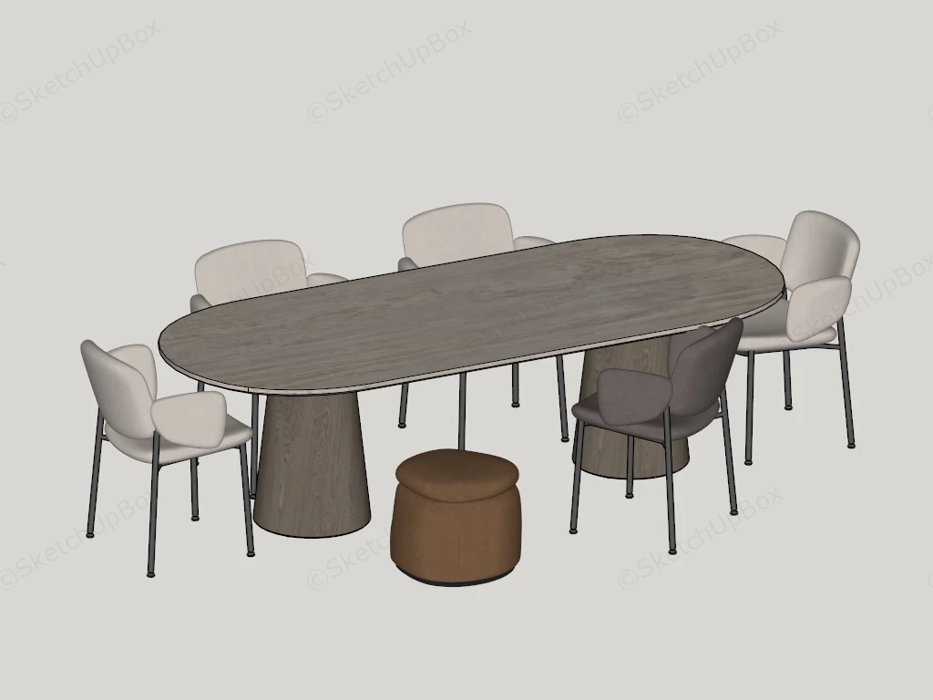 7 Piece Oval Dining Table Set sketchup model preview - SketchupBox