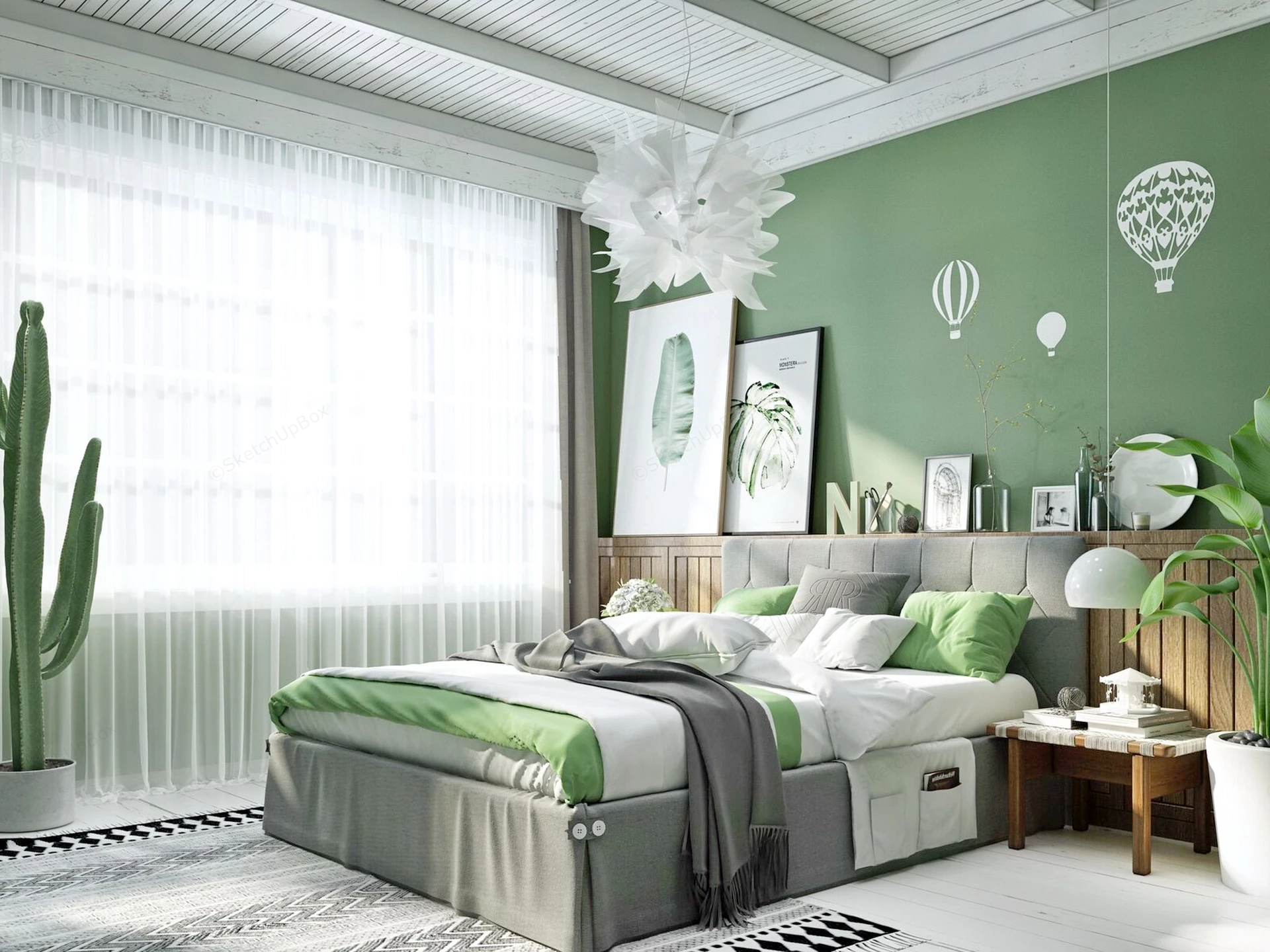 Green Farmhouse Bedroom Idea sketchup model preview - SketchupBox