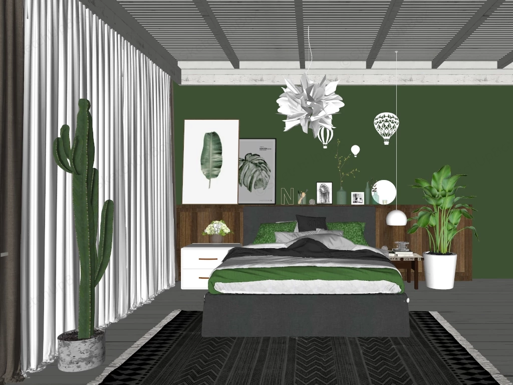 Green Farmhouse Bedroom Idea sketchup model preview - SketchupBox
