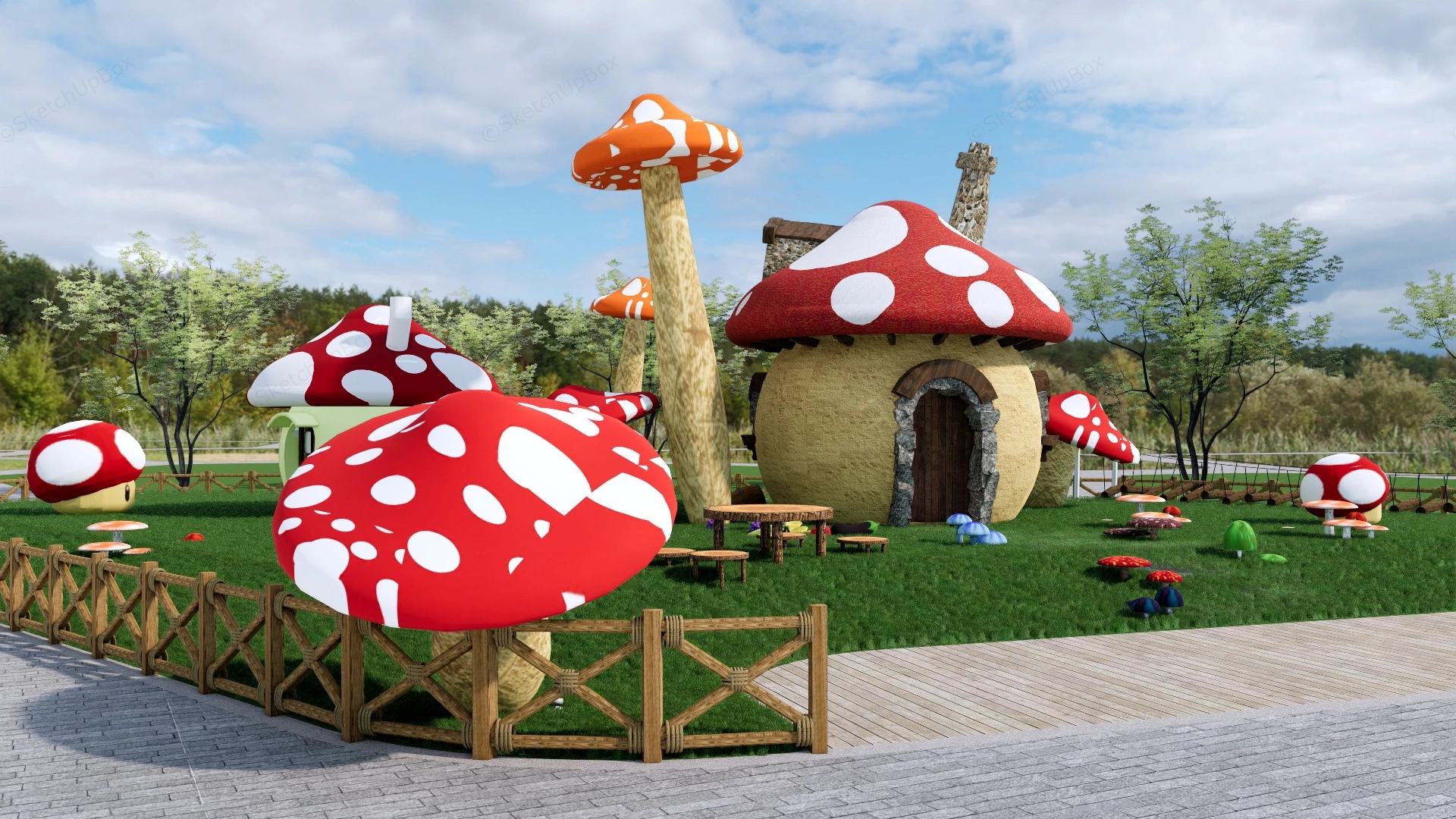 Mushroom House Playground sketchup model preview - SketchupBox