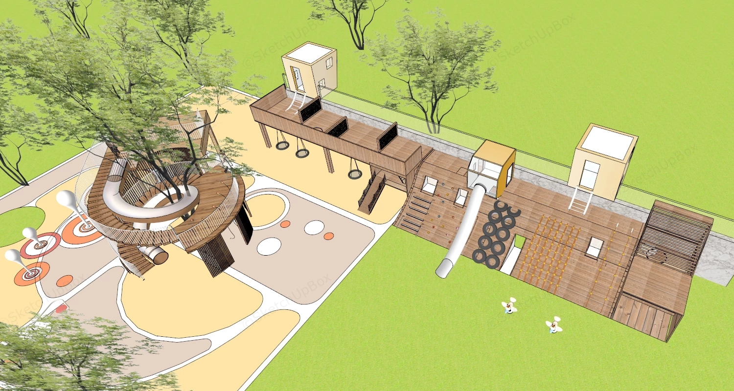 Wooden Children Park Playground sketchup model preview - SketchupBox
