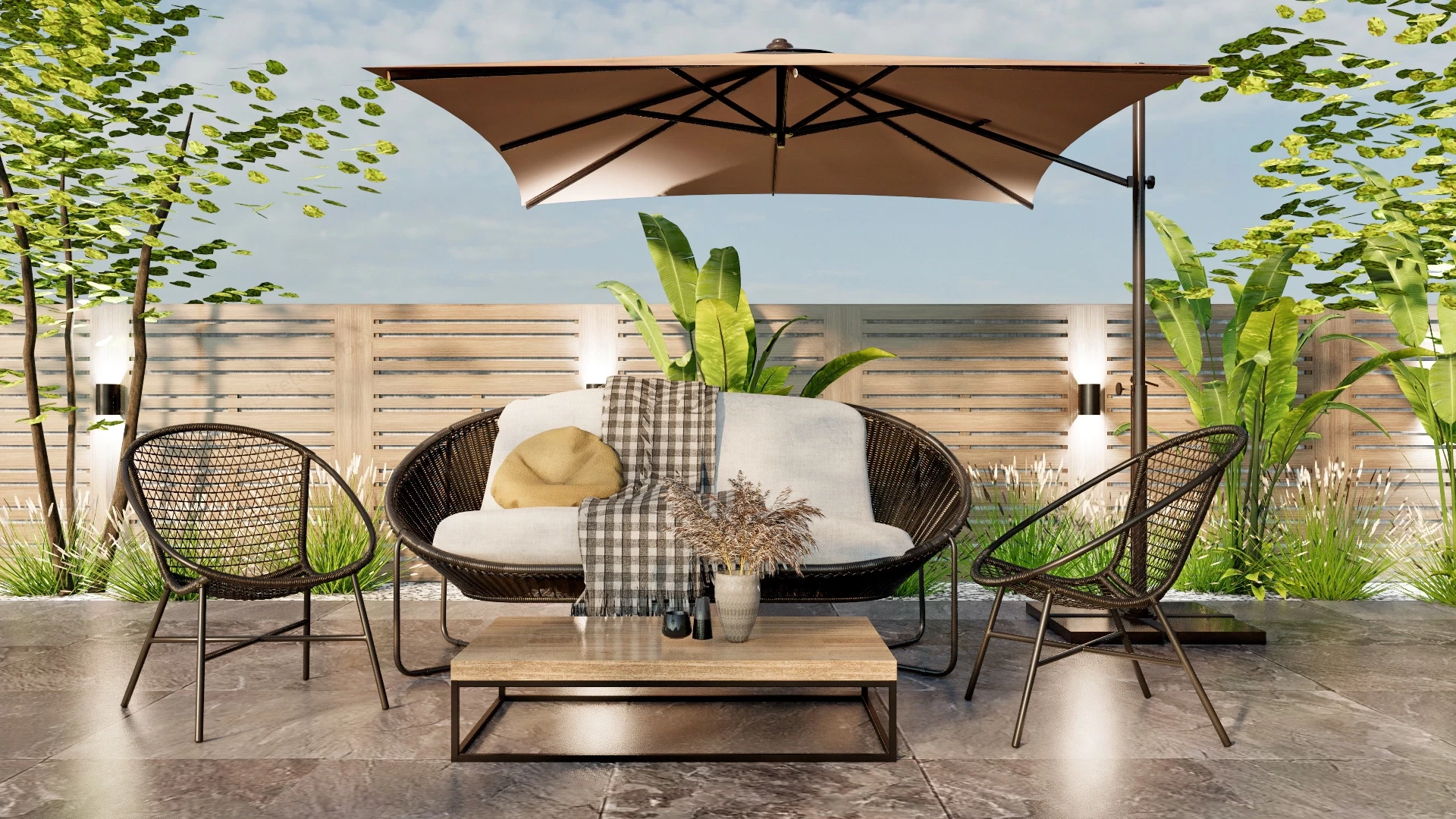 Outdoor Patio Set With Umbrella sketchup model preview - SketchupBox