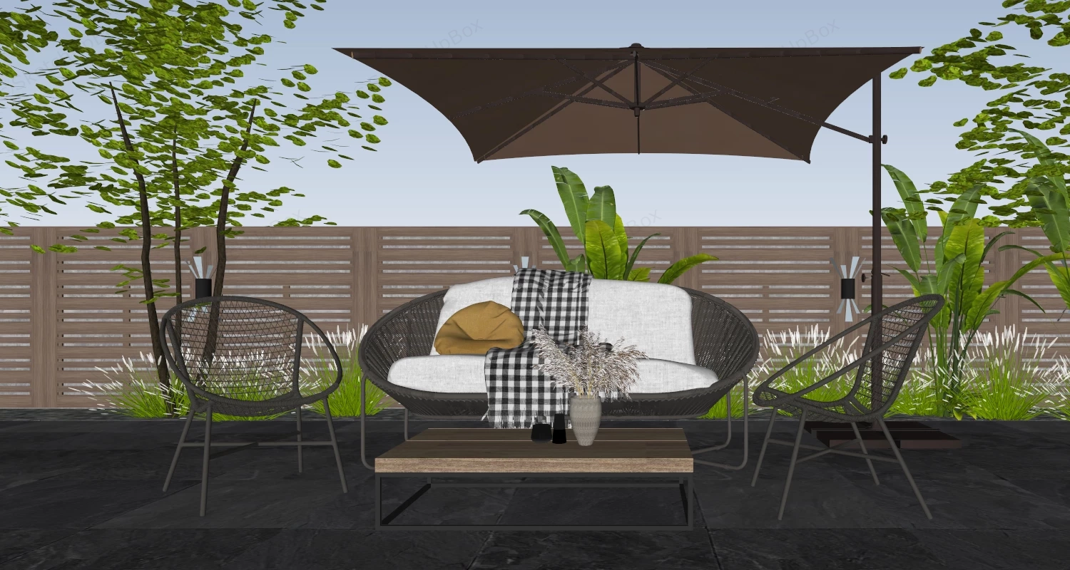 Outdoor Patio Set With Umbrella sketchup model preview - SketchupBox