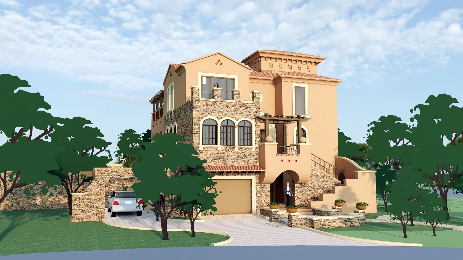 Spanish Villa Design sketchup model preview - SketchupBox