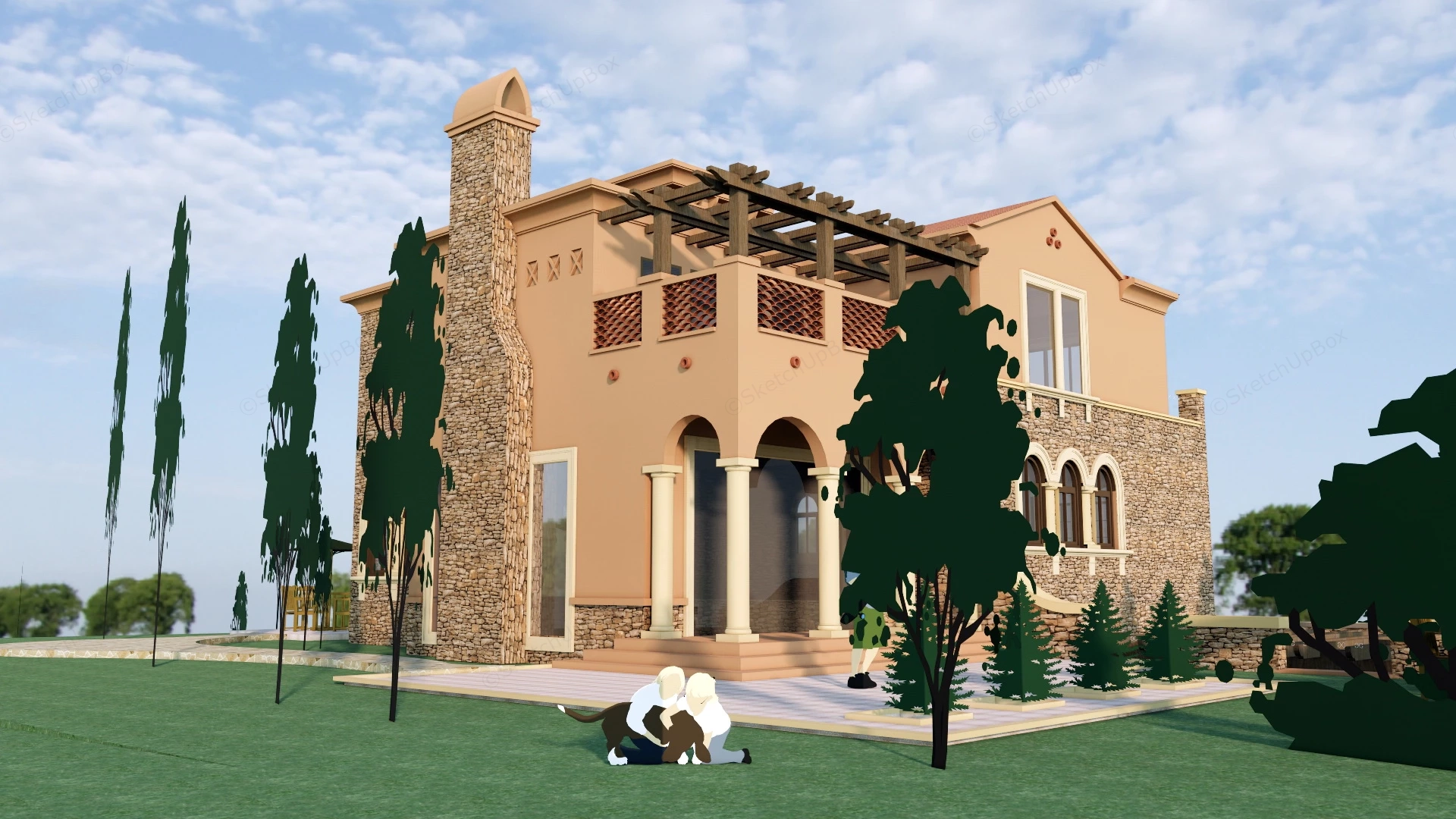 Spanish Villa Design sketchup model preview - SketchupBox