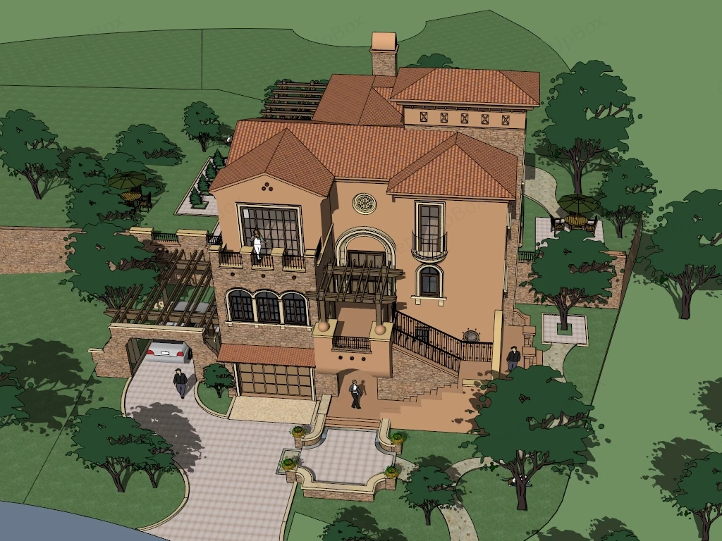 Spanish Villa Design sketchup model preview - SketchupBox