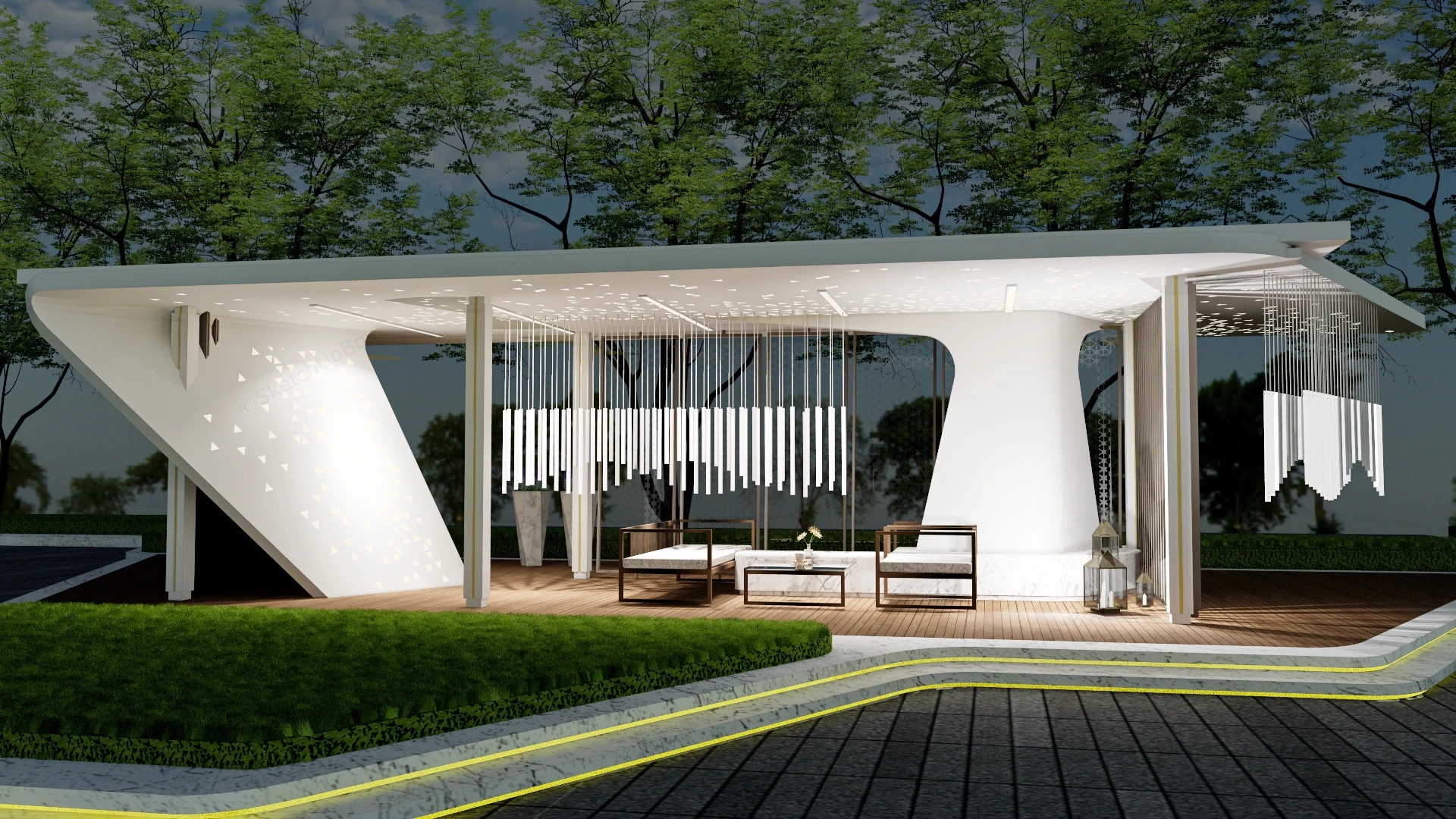 Modern Pavilion With Furniture Design sketchup model preview - SketchupBox