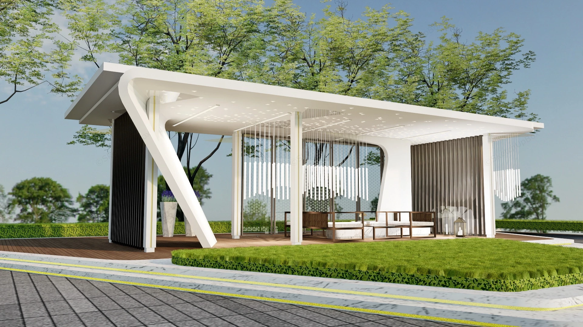 Modern Pavilion With Furniture Design sketchup model preview - SketchupBox