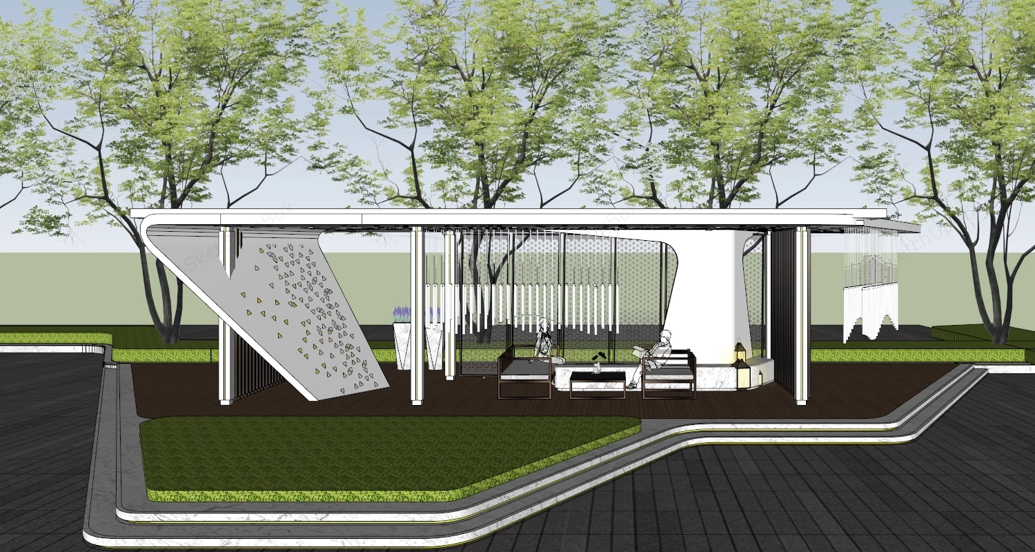Modern Pavilion With Furniture Design sketchup model preview - SketchupBox