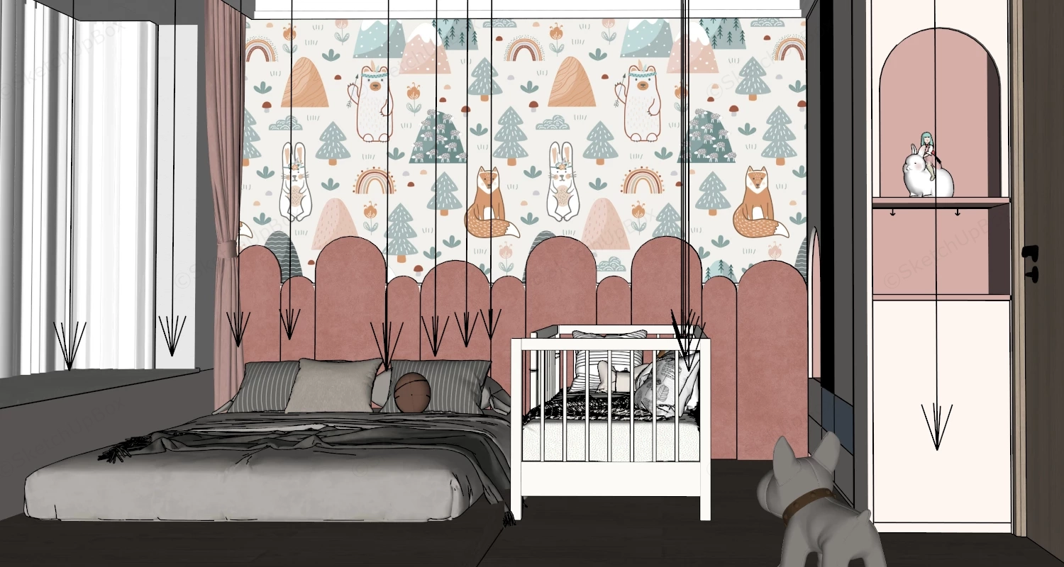 Baby Girl Nursery sketchup model preview - SketchupBox