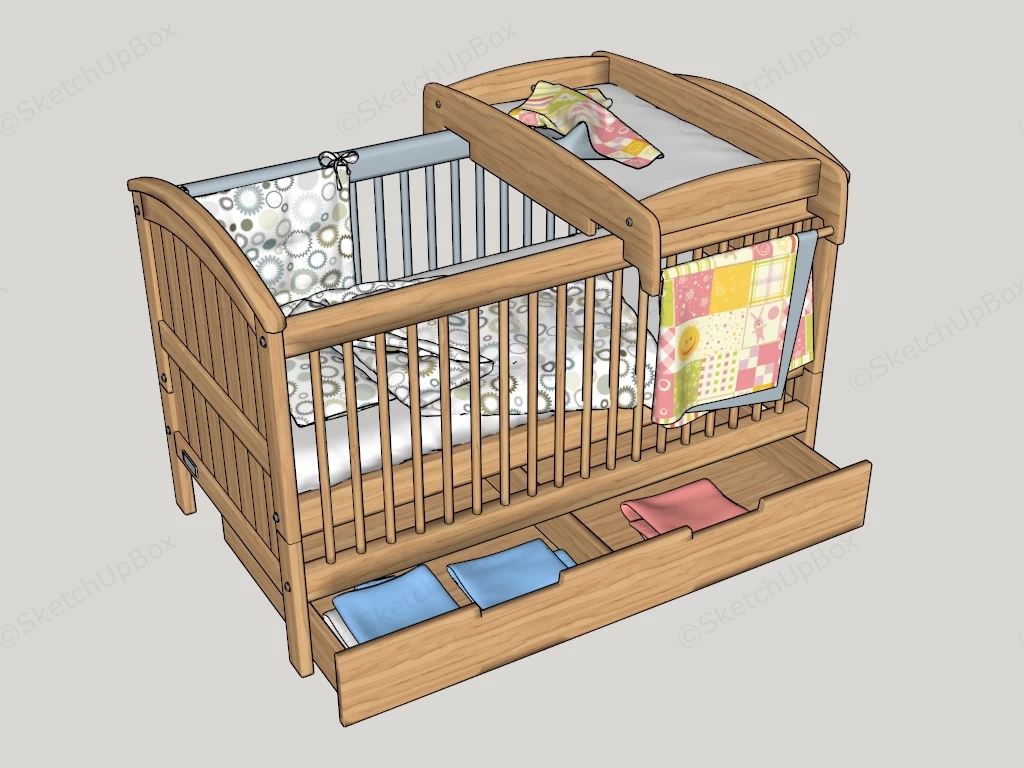 Baby Bed With Changing Table sketchup model preview - SketchupBox