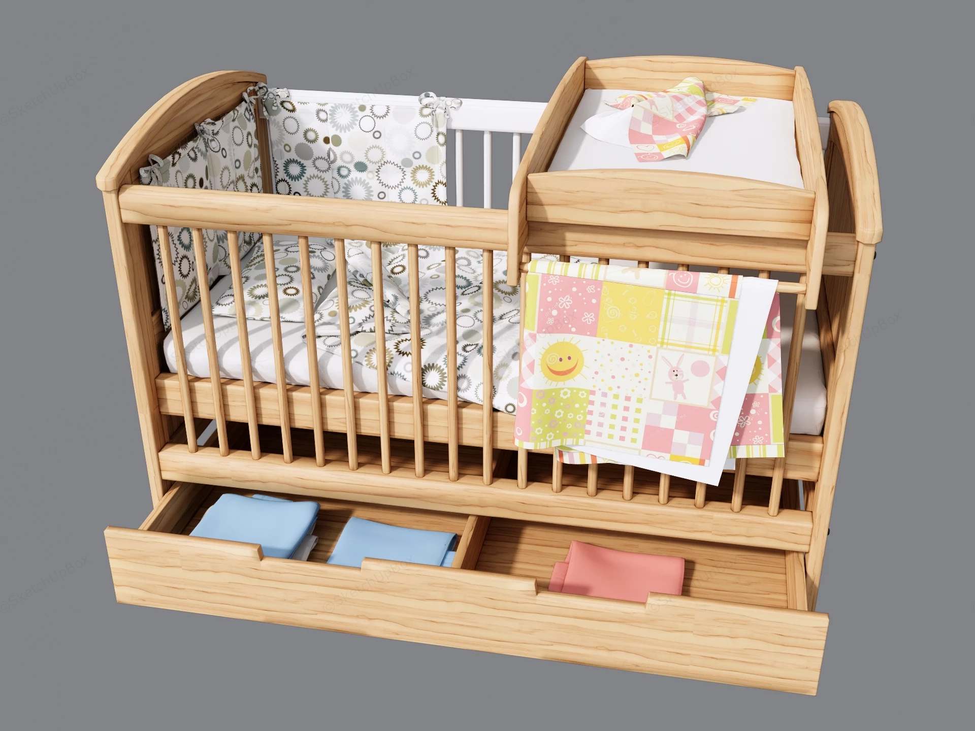 Baby Bed With Changing Table sketchup model preview - SketchupBox