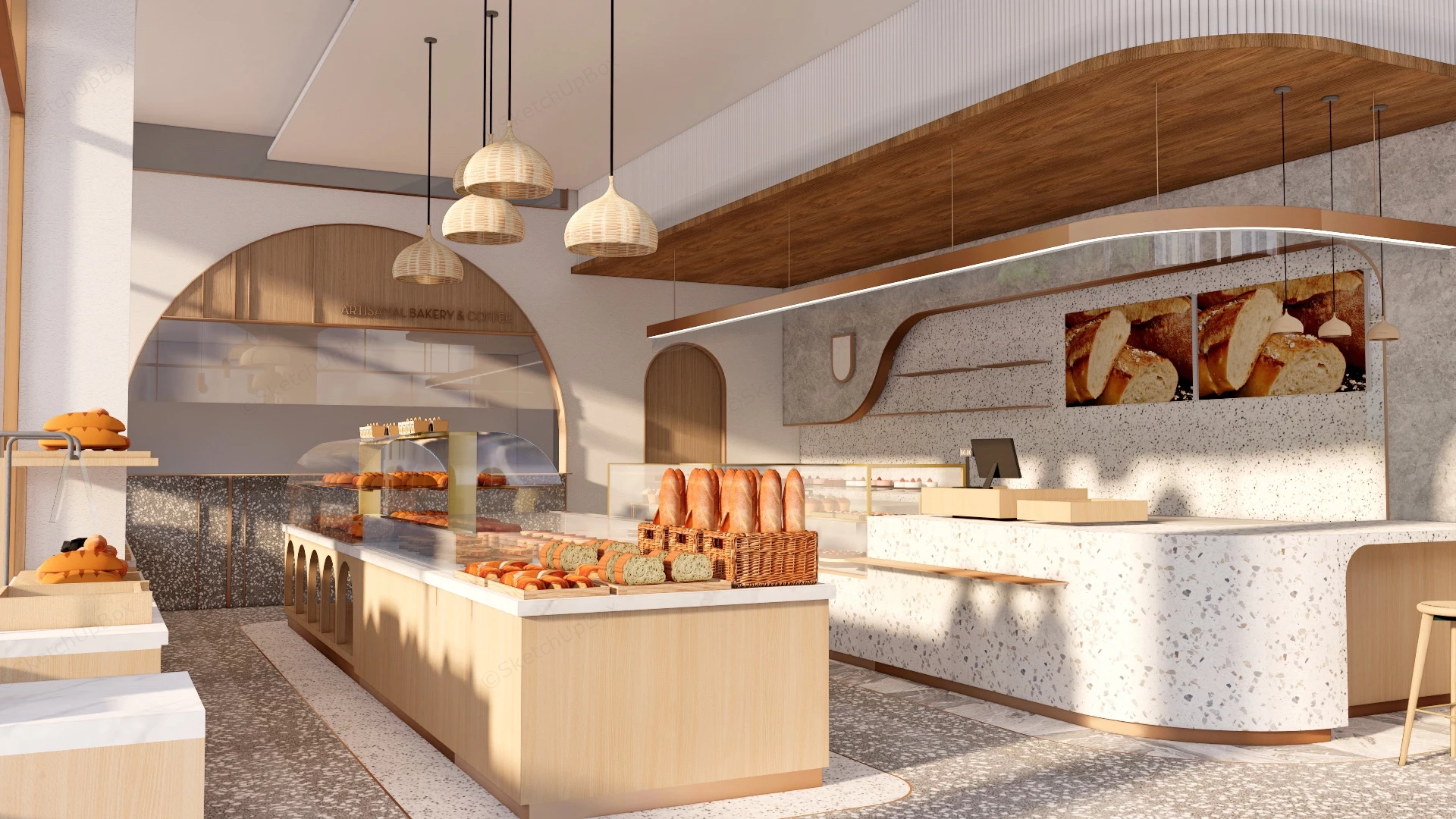 Modern Bakery Cafe Interior Design sketchup model preview - SketchupBox