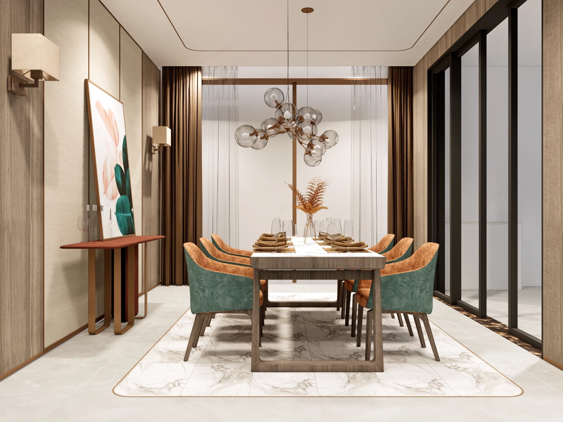 Mid Century Modern Dining Room sketchup model preview - SketchupBox
