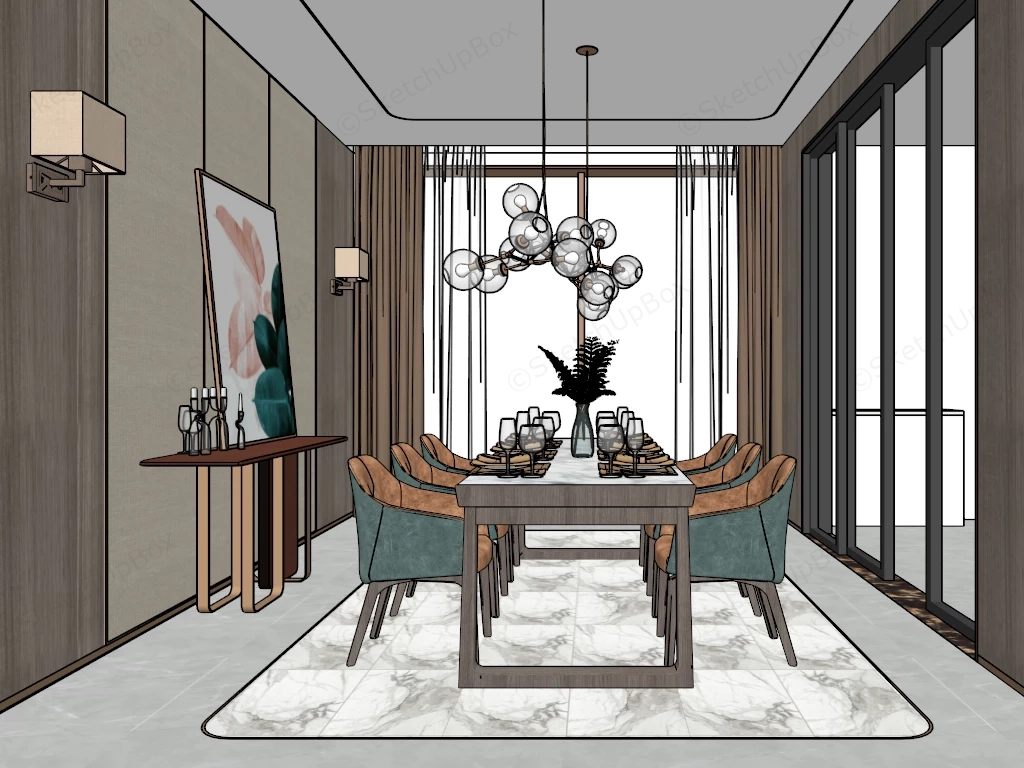 Mid Century Modern Dining Room sketchup model preview - SketchupBox