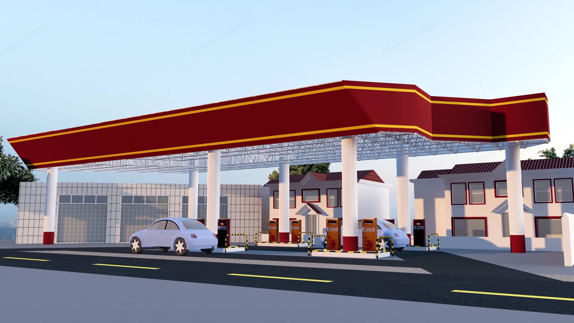 Gas Station Exterior Design sketchup model preview - SketchupBox