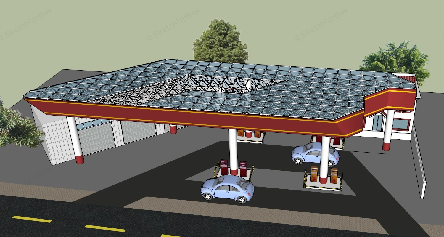 Gas Station Exterior Design sketchup model preview - SketchupBox