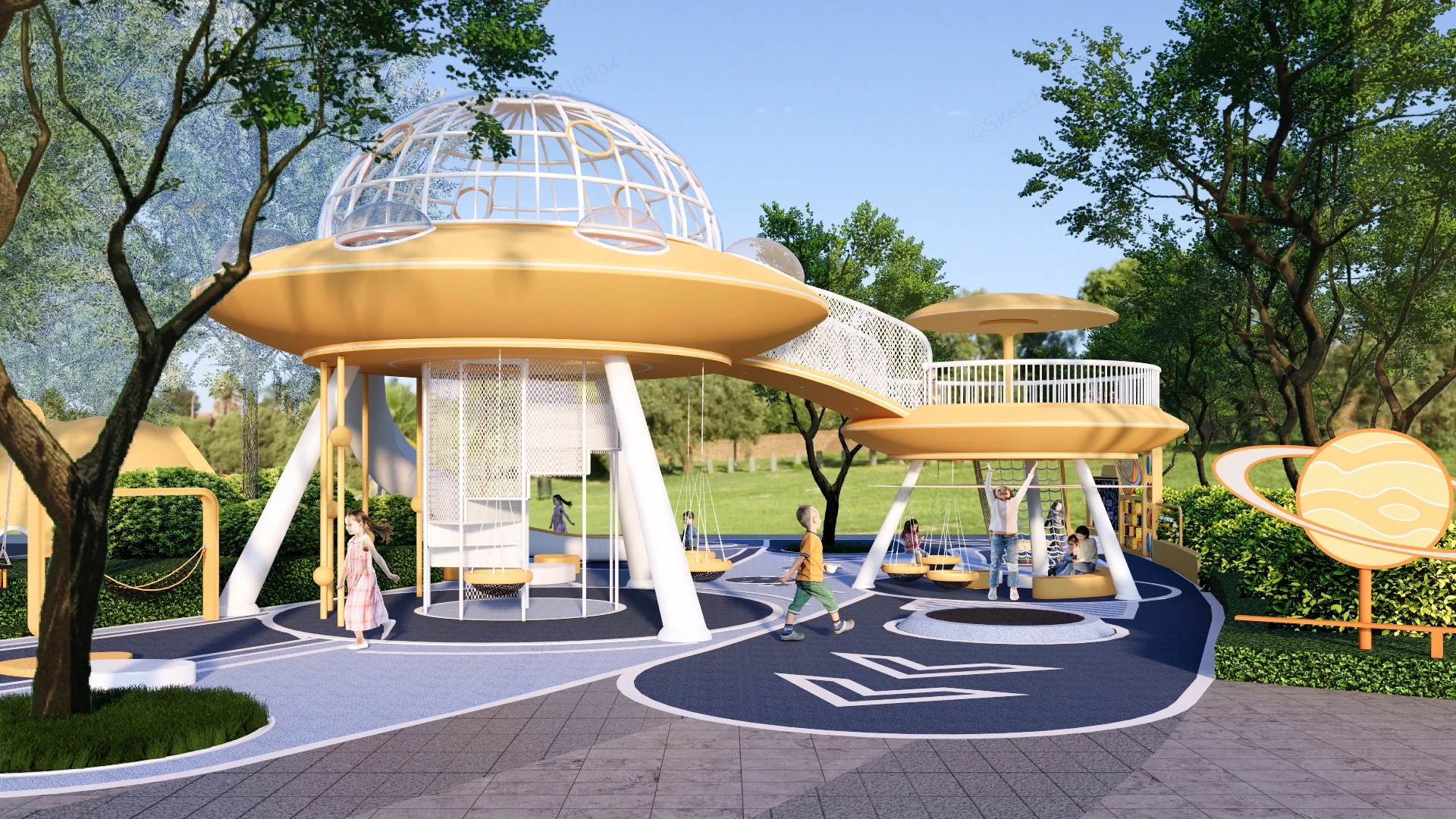 Space Themed Kids Playground sketchup model preview - SketchupBox