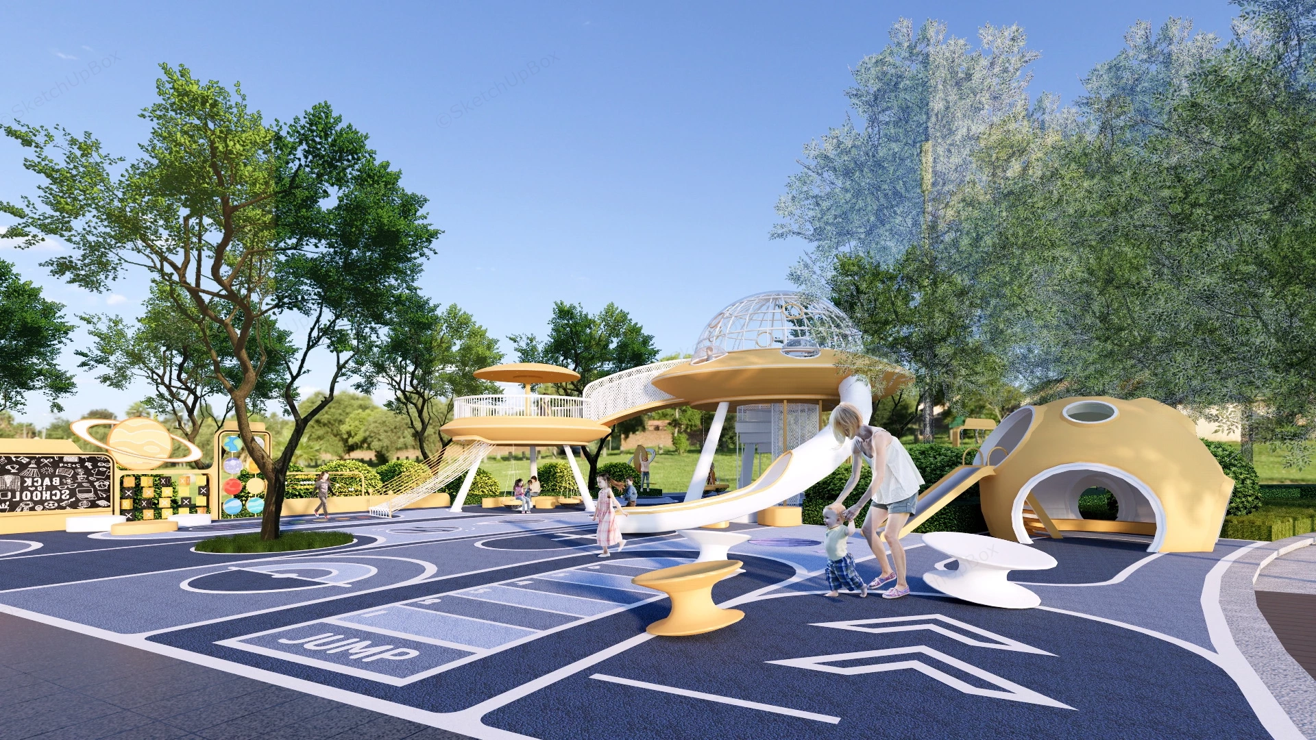 Space Themed Kids Playground sketchup model preview - SketchupBox