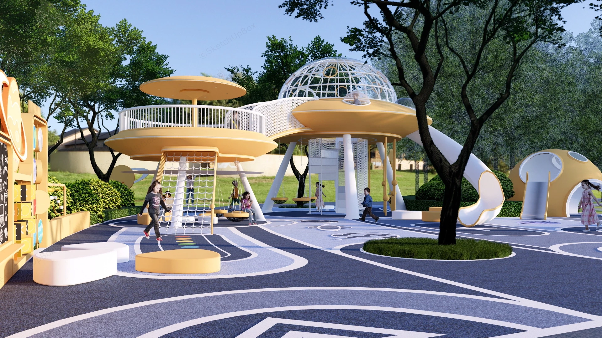 Space Themed Kids Playground sketchup model preview - SketchupBox
