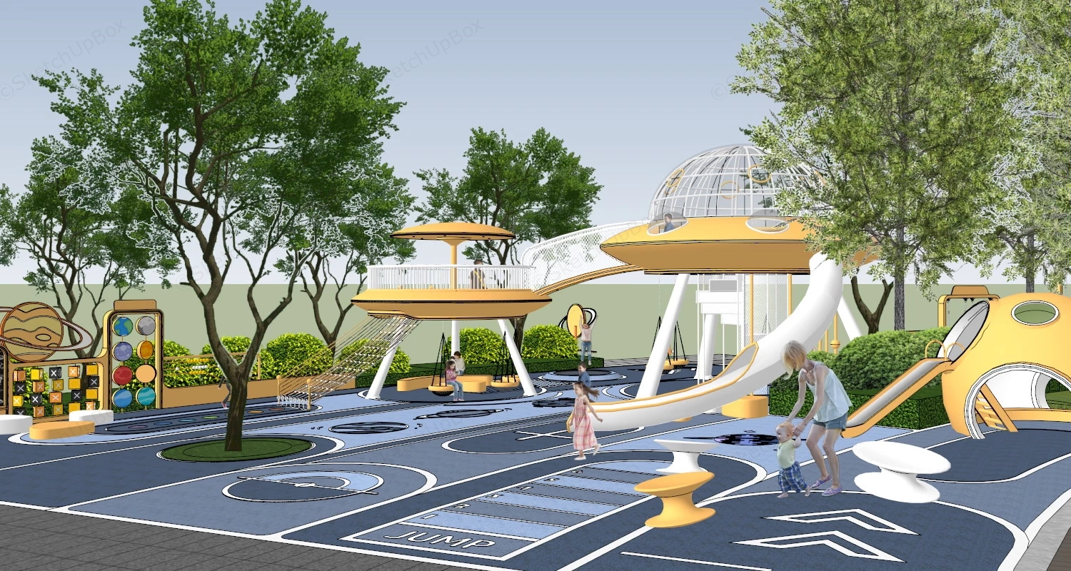Space Themed Kids Playground sketchup model preview - SketchupBox