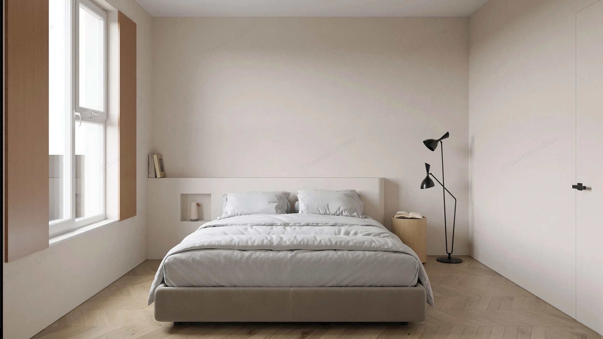 Neutral Minimal Bedroom sketchup model preview - SketchupBox
