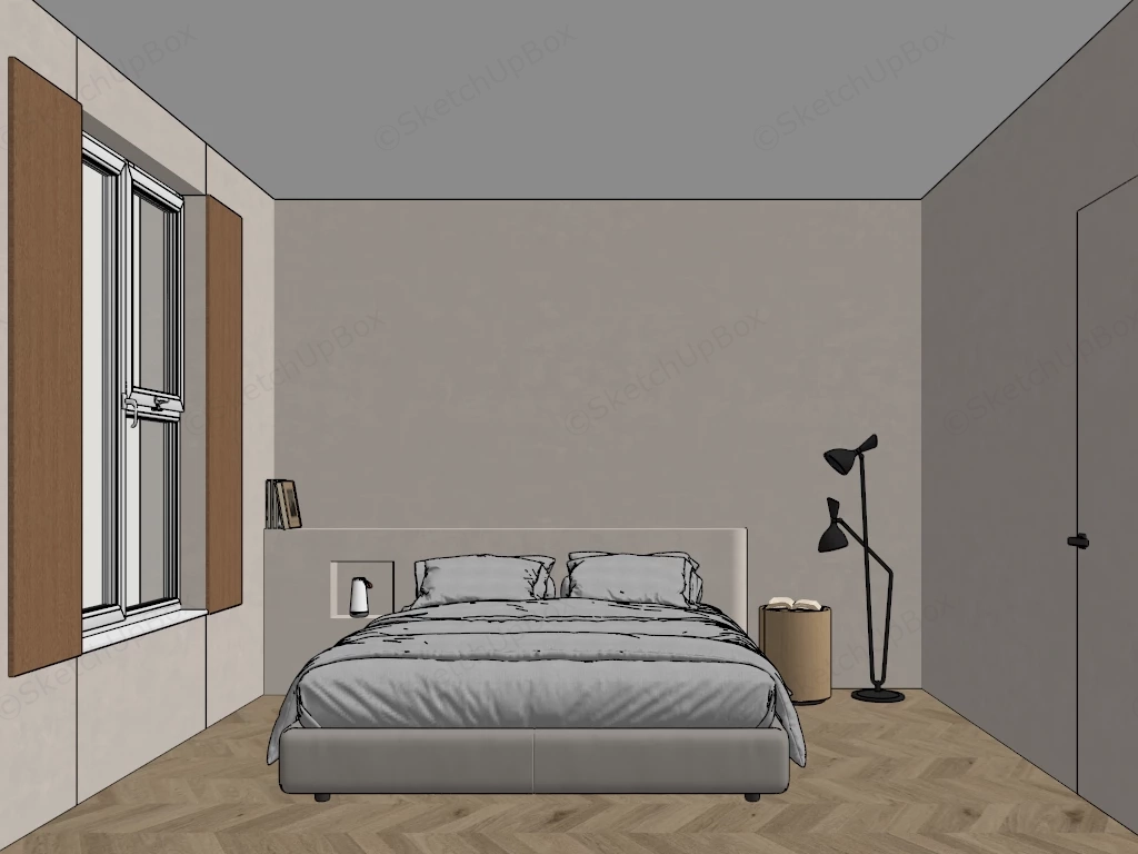 Neutral Minimal Bedroom sketchup model preview - SketchupBox