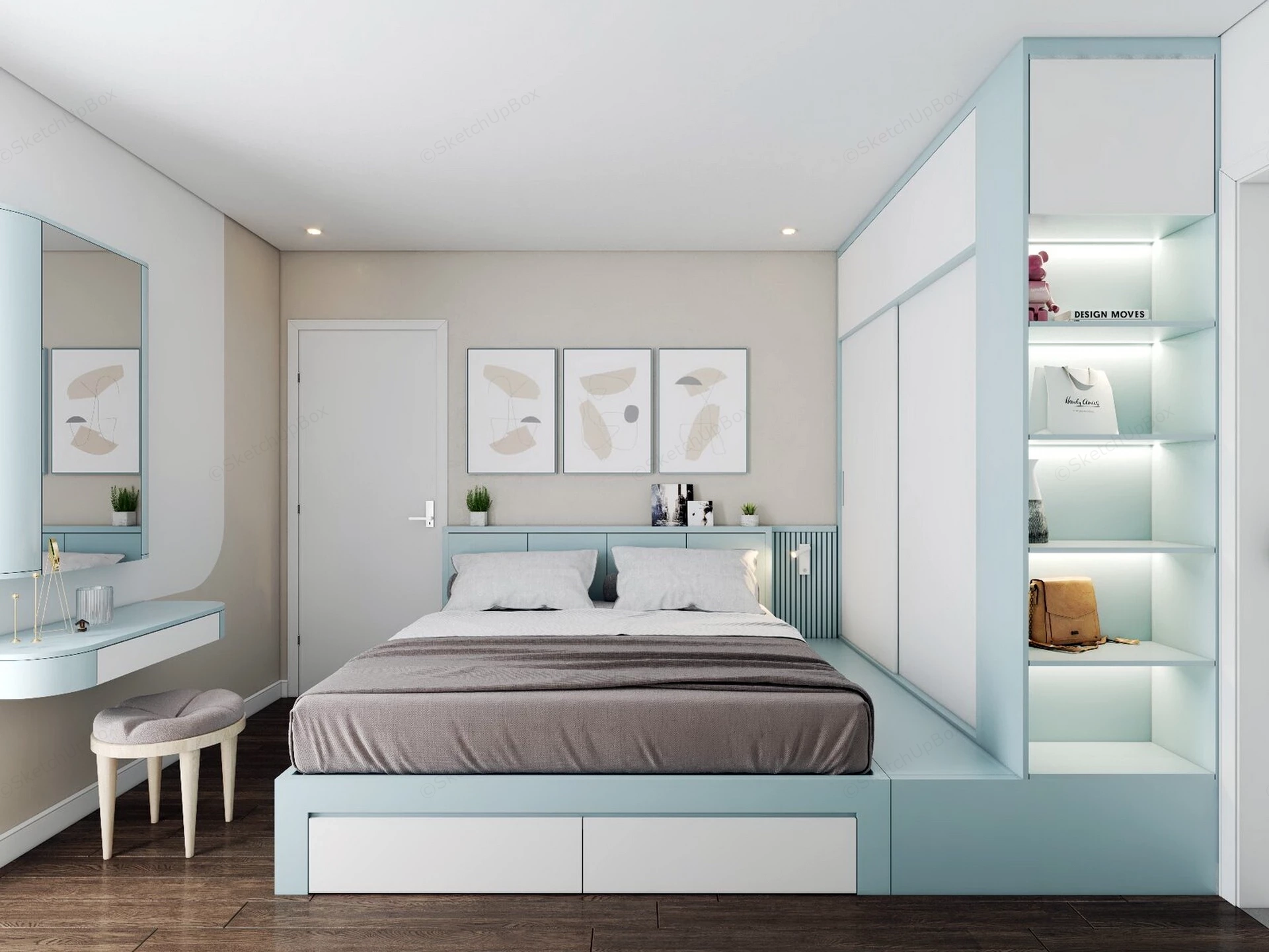 Light Blue Girls Bedroom sketchup model preview - SketchupBox