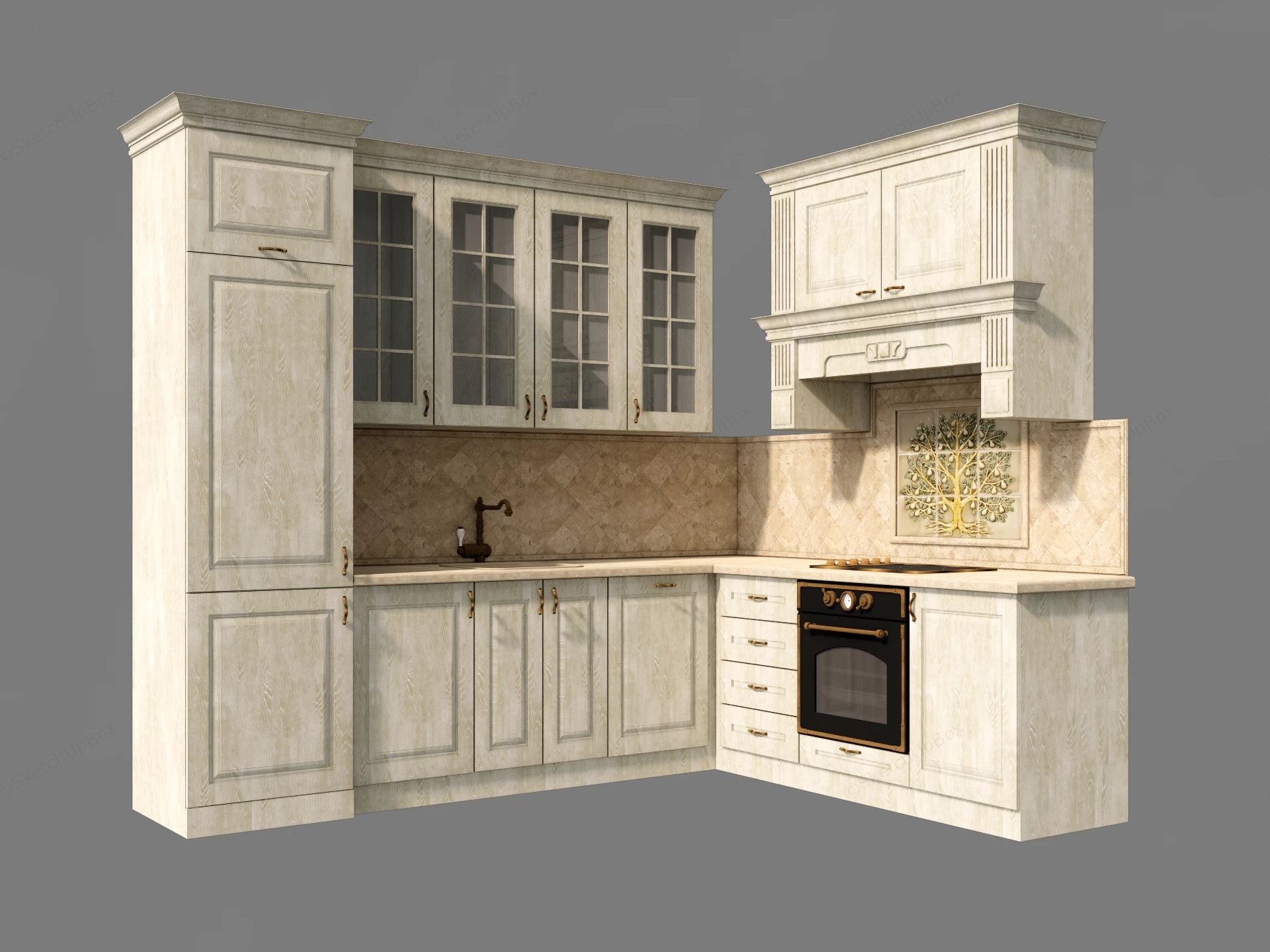 Traditional Style L Kitchen Cabinets sketchup model preview - SketchupBox